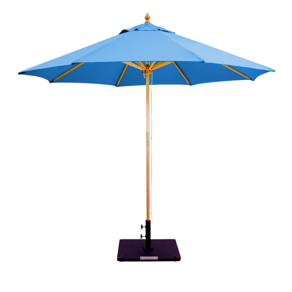 Galtech 9 Ft. Octagonal Hardwood Patio Market Umbrella W/ Pulley - Light Wood W/ Sunbrella Canvas Pacific Blue Canopy
