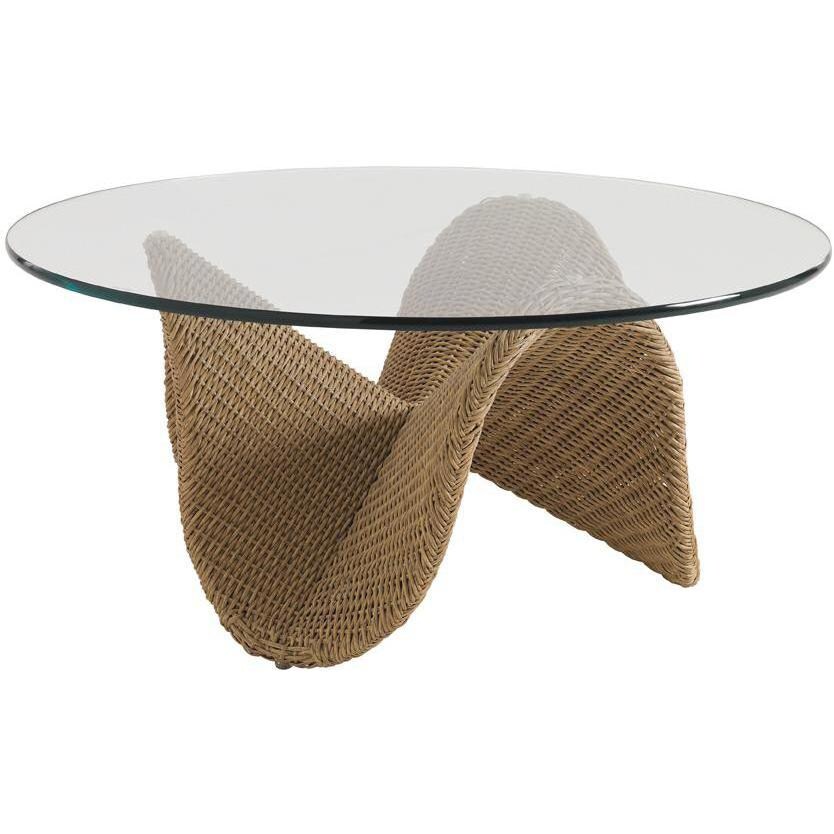 Tommy Bahama Aviano Wicker Patio Round Coffee Table W/ Glass Top BBQGuys