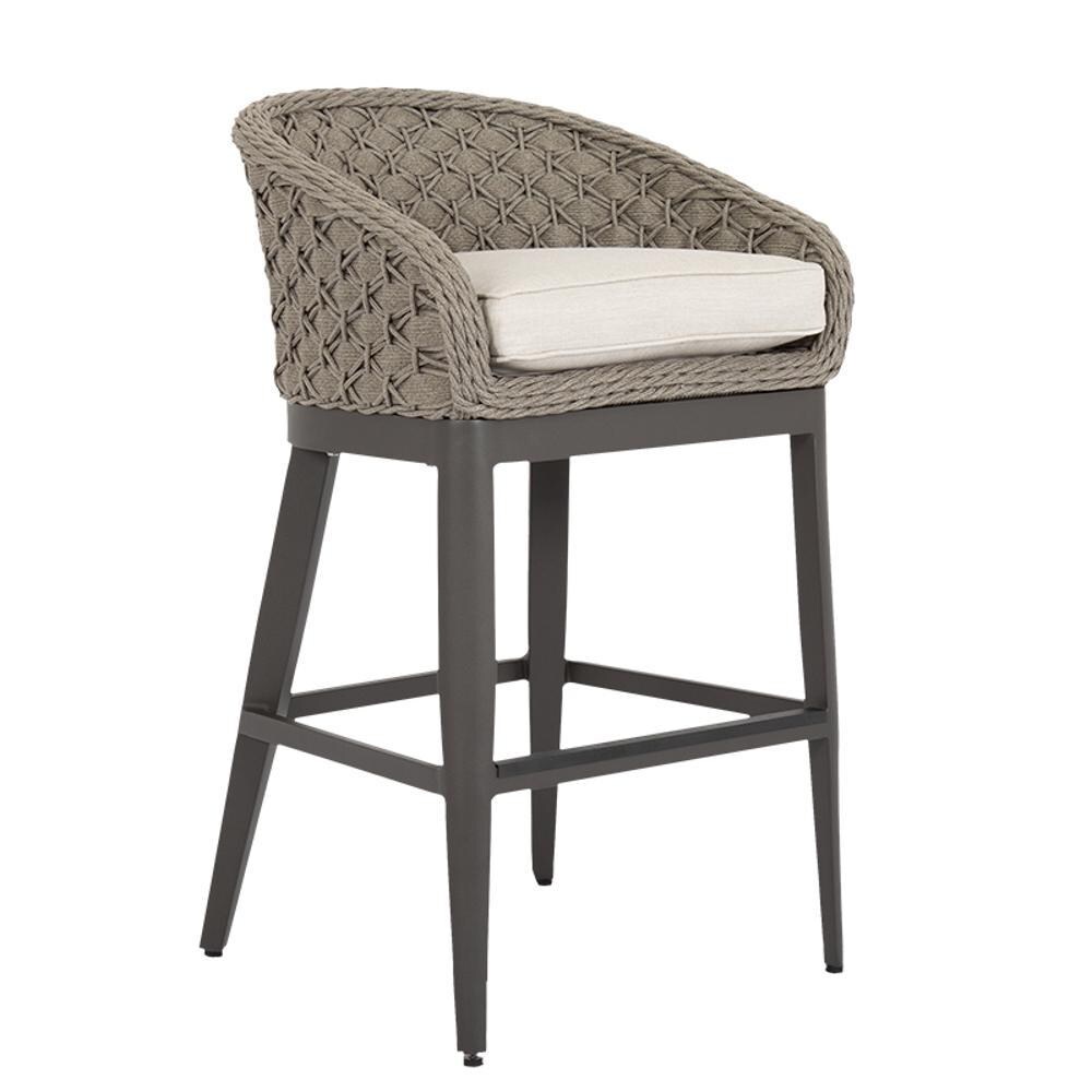 Sunset West - 4501-7B-57005 - Marbella Rope & Aluminum Patio Barstool W/ Sunbrella Echo Ash Cushion - Angled - White Background thumbnail