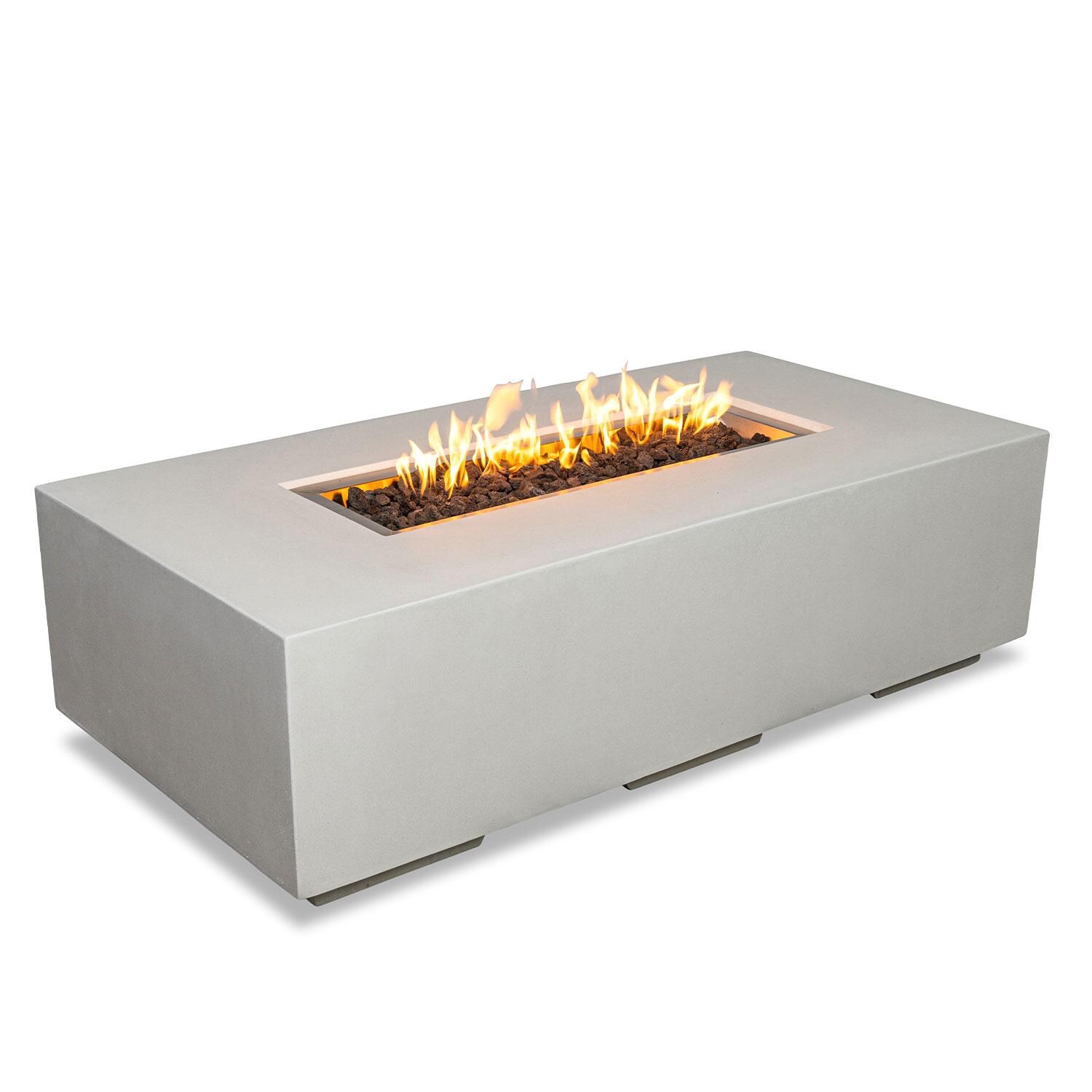 Glenwood 55-in Rectangular Concrete Natural Gas Fire Pit in White by Lakeview Outdoor Designs - Side View - White Background thumbnail