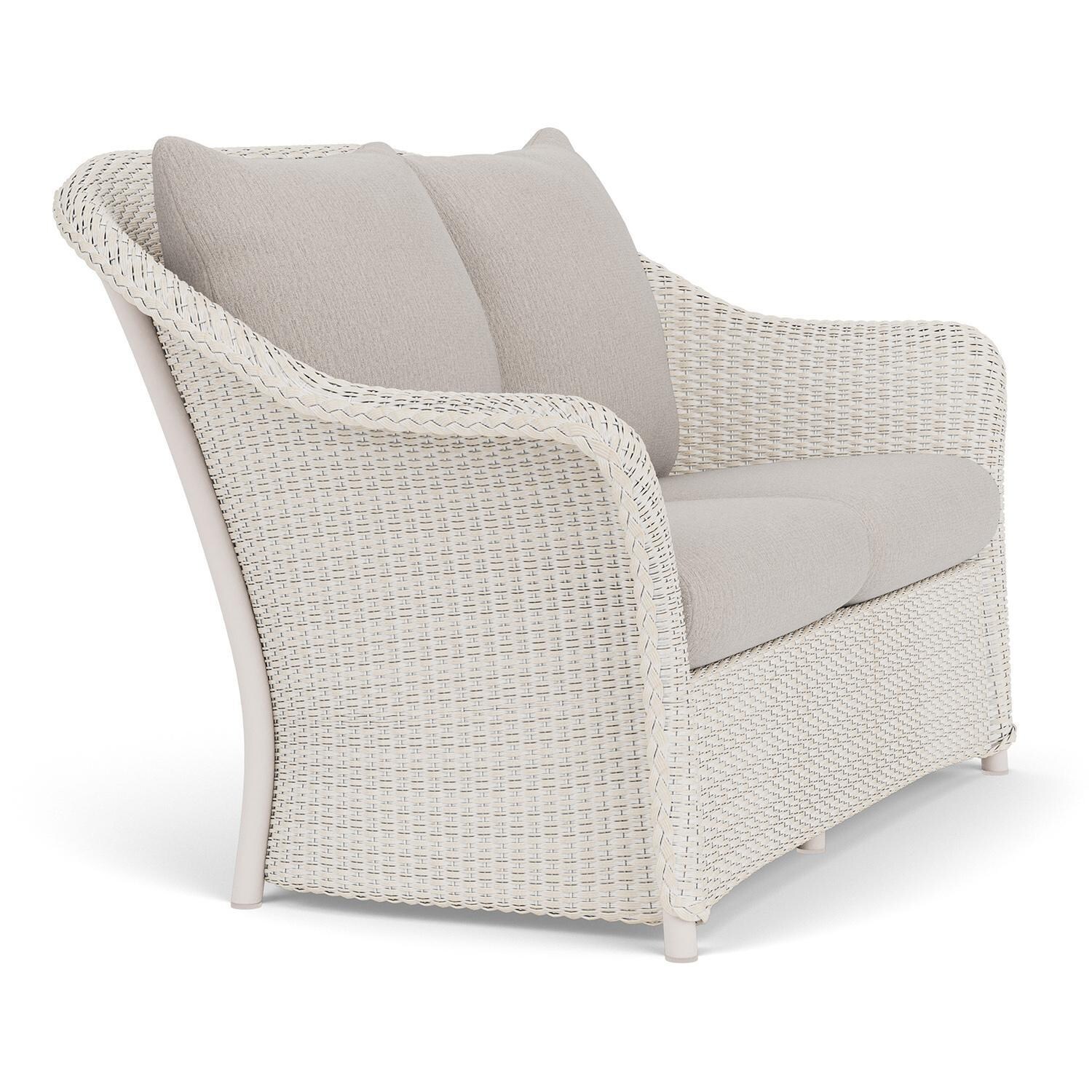 Lloyd Flanders Weekend Retreat Loveseat in Antique White Finish W/ Remy Cloud Fabric - Angled thumbnail