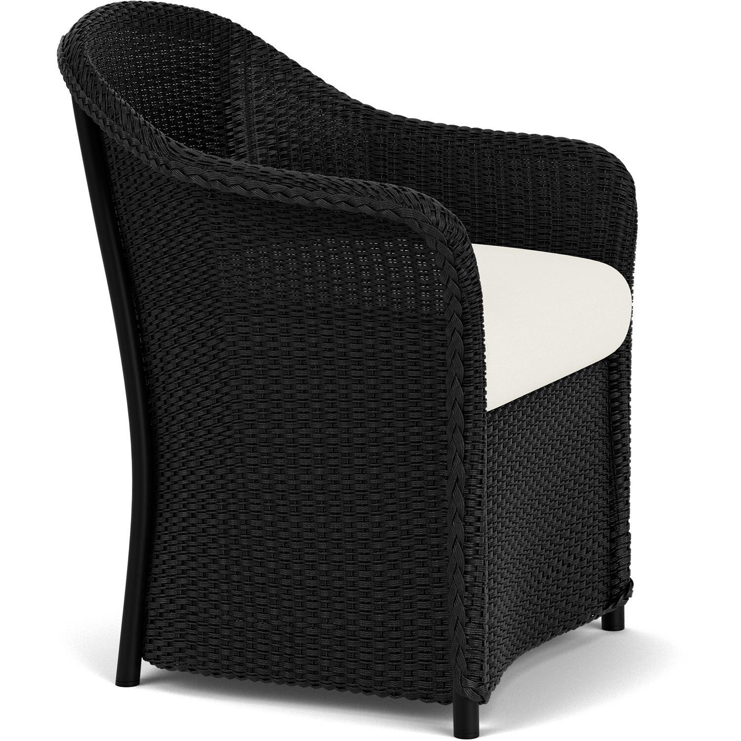 Lloyd Flanders Weekend Retreat Dining Armchair in Ebony Finish W/ Sailcloth Salt Fabric - Angled thumbnail