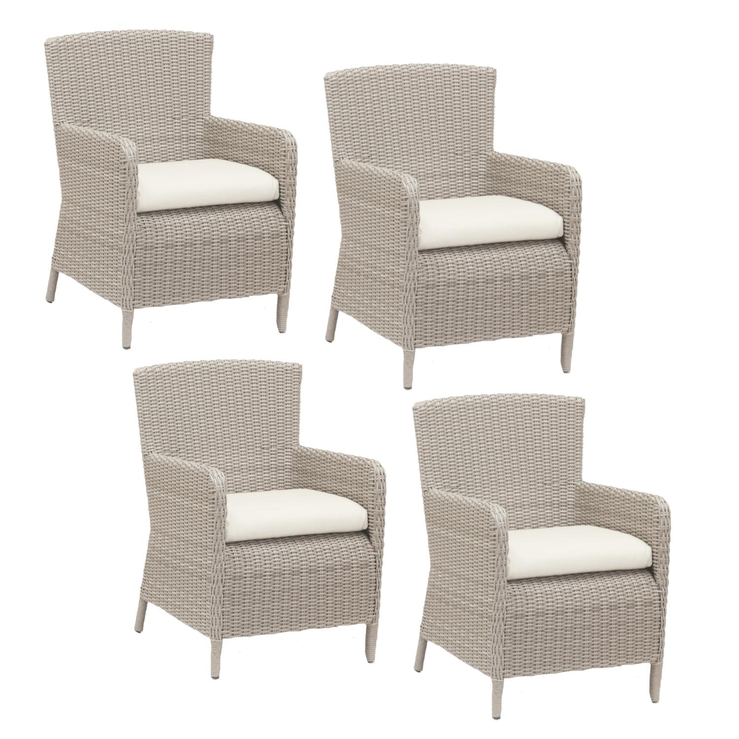 Manhattan 4 Piece Wicker Patio Dining Arm Chair Set W/ Sunbrella Linen