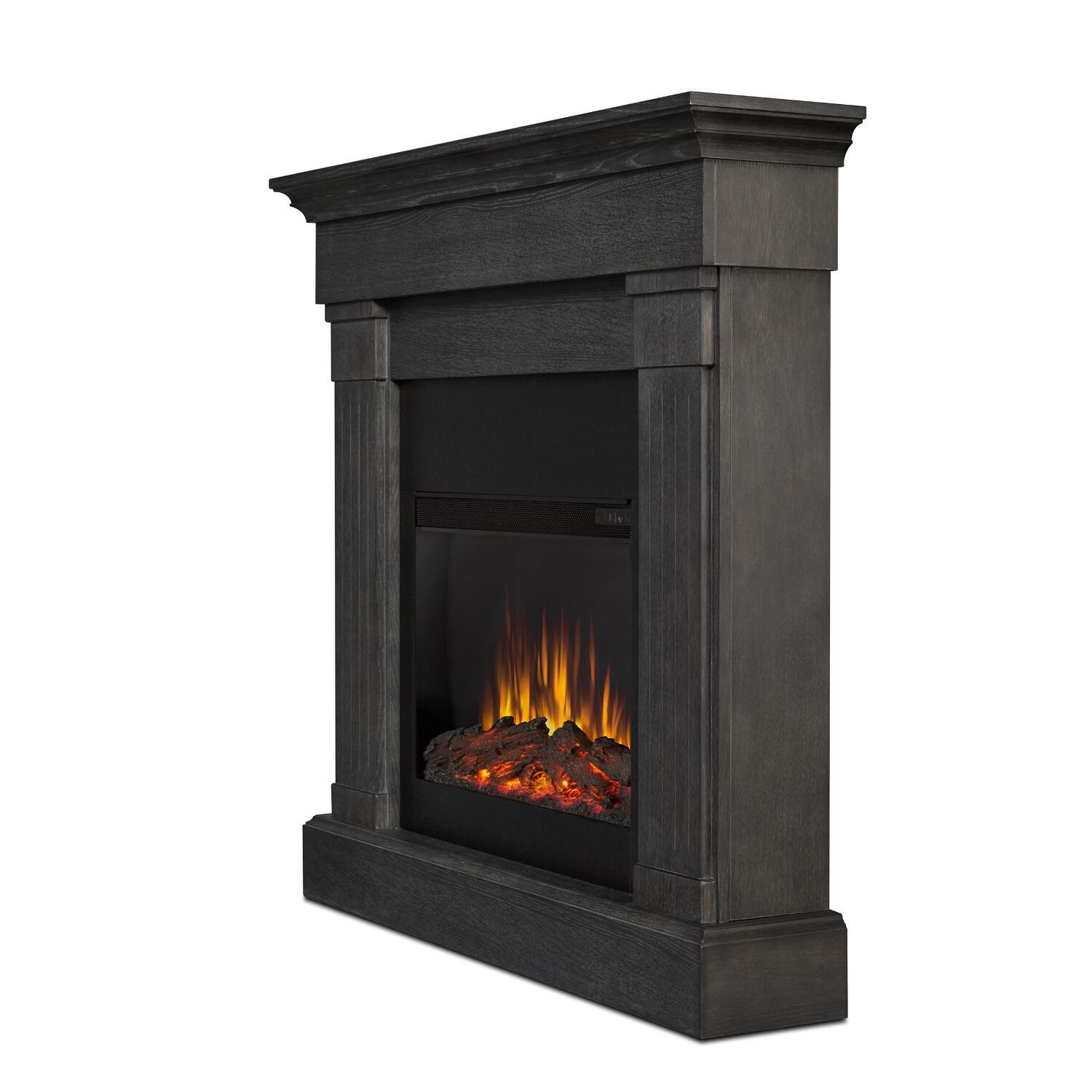 Real Flame 8020E-GRY Crawford 47-Inch Slimline Electric Fireplace W/ Mantel - Gray - Angled View thumbnail