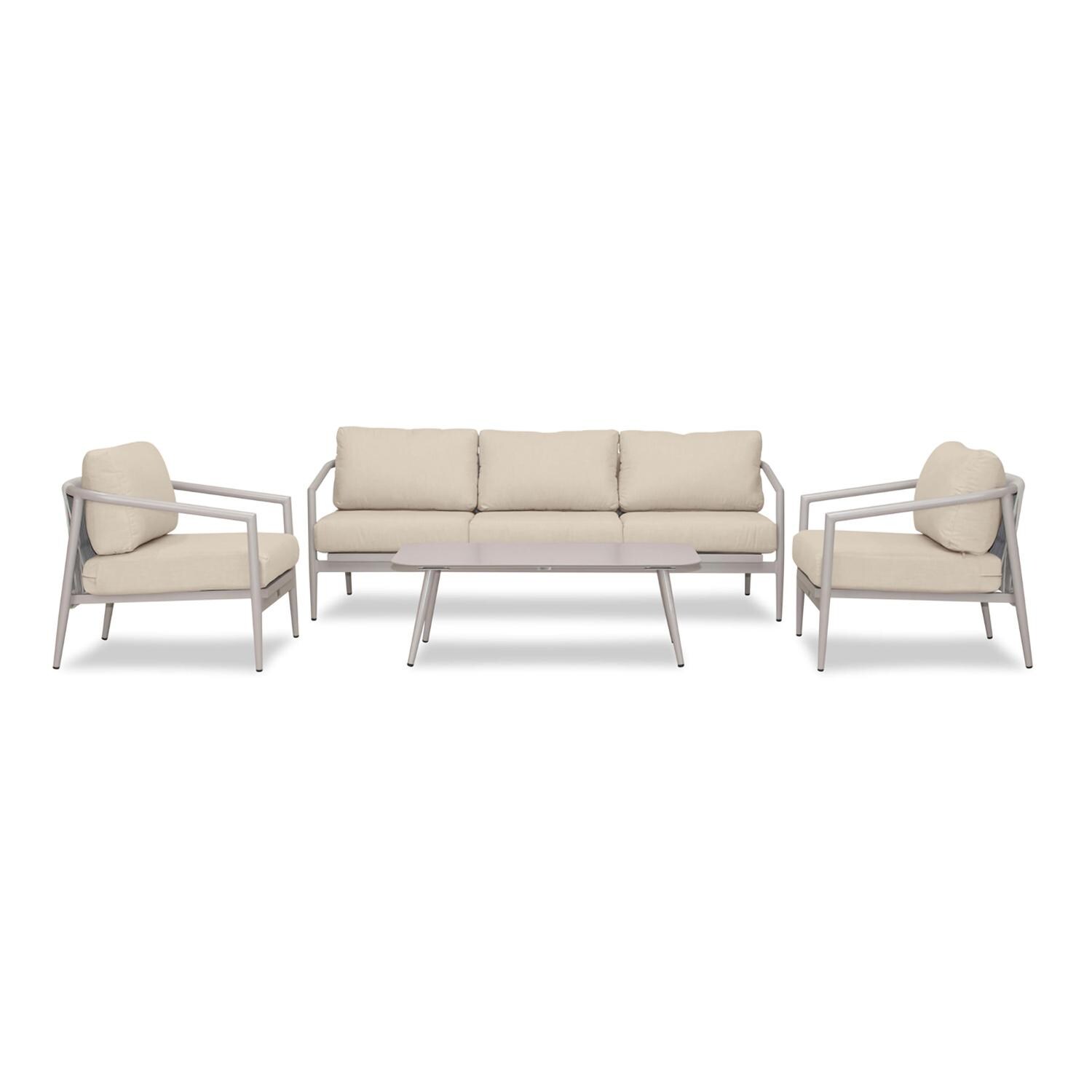 Lakeview Midnight Cove 4 Pc Aluminum Sofa Seating Set in Urban Stone/Carrera/Canvas Flax - Front - White Background thumbnail