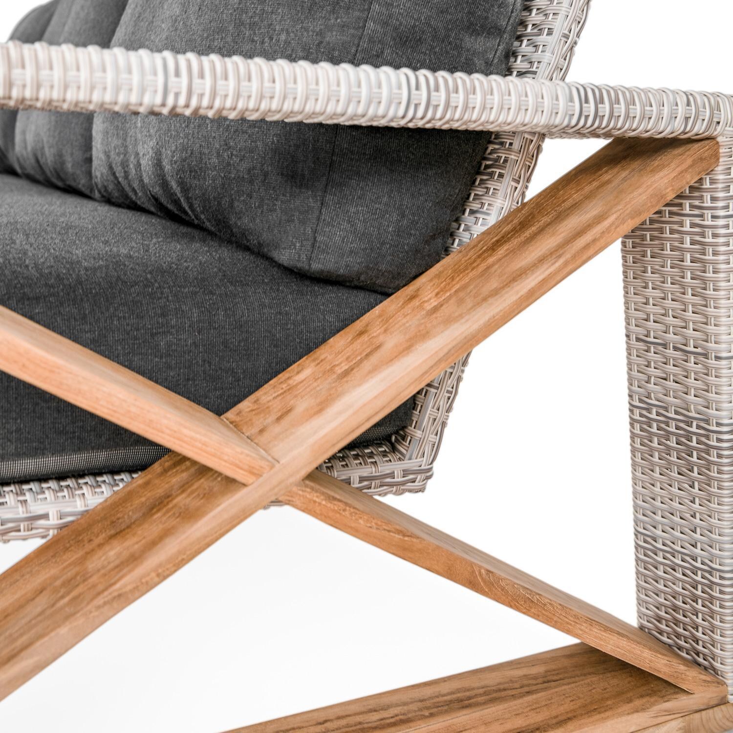 Teak + Table Caicos Sofa in Natural - Side Detail (Carbon Cushions Shown) - Detail thumbnail
