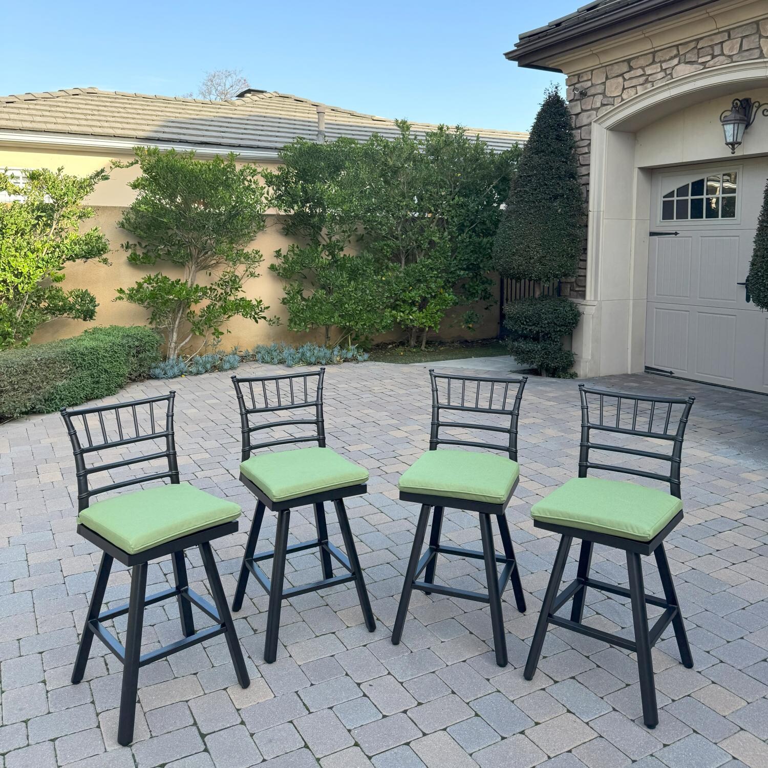 Bella 4 Pc Aluminum Swivel Counter Height Bar Stool Set in Green/Dark Brown by Darlee - Hero - Lifestyle thumbnail