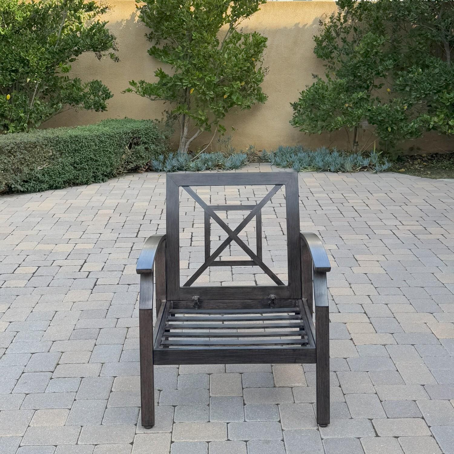 Atlantis 6 Pc Aluminum Fire Pit Seating Set w/ 2 Club Chairs, 2 Ottomans & Sofa in Walnut/Spa by Darlee - Chair w/o Cushion - Lifestyle thumbnail
