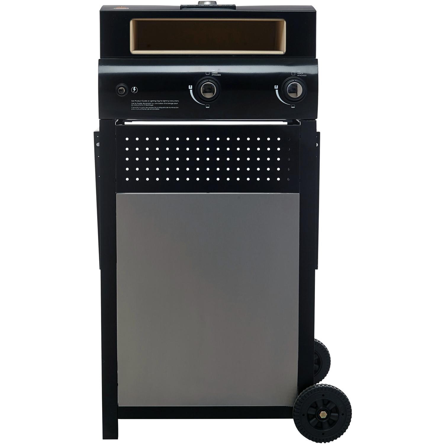 BakerStone 16-Inch Portable Propane Gas Grill With Pizza Oven Box & Cart - Side Shelves Fold Down To Save Space thumbnail