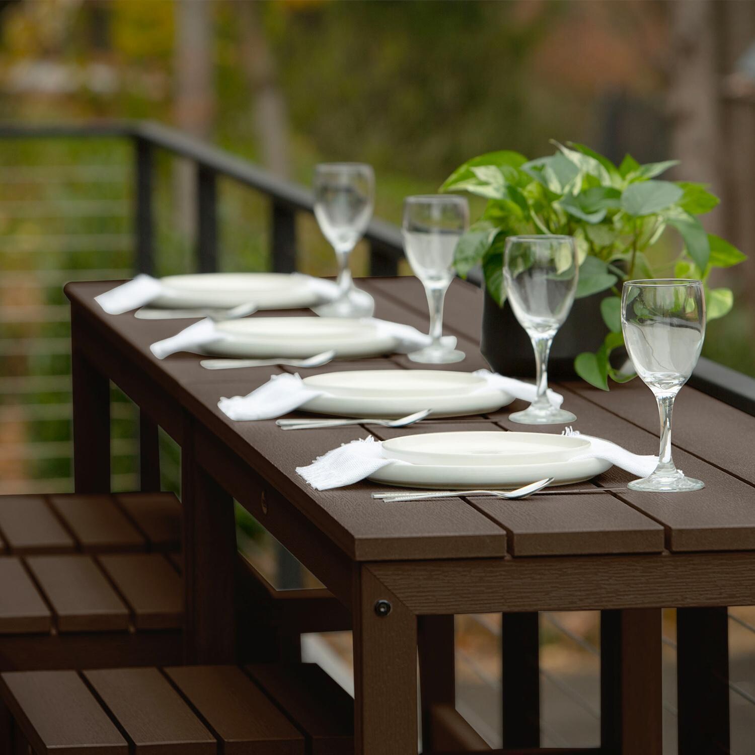 Lakeview Audubon 6 Pc Recycled Plastic Counter Height Balcony Dining Bar Set in Weathered Acorn - Up Close - Lifestyle thumbnail