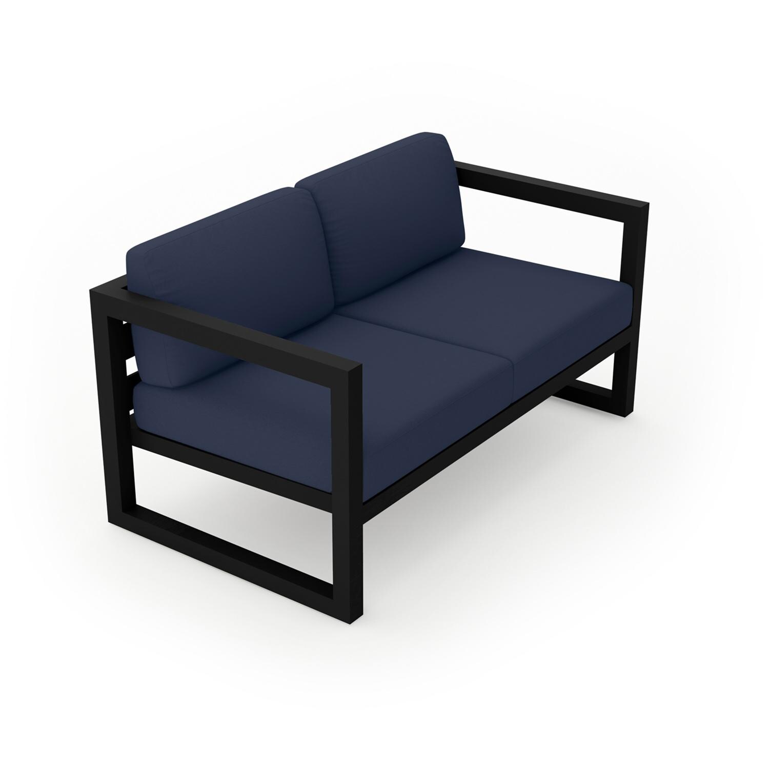 Lakeview MSTYCV-BK-LS-IN Misty Cove 2 Person Aluminum Loveseat in Black w/Spectrum Indigo Cushions by Lakeview Outdoor Designs - Angled Front - White Background thumbnail