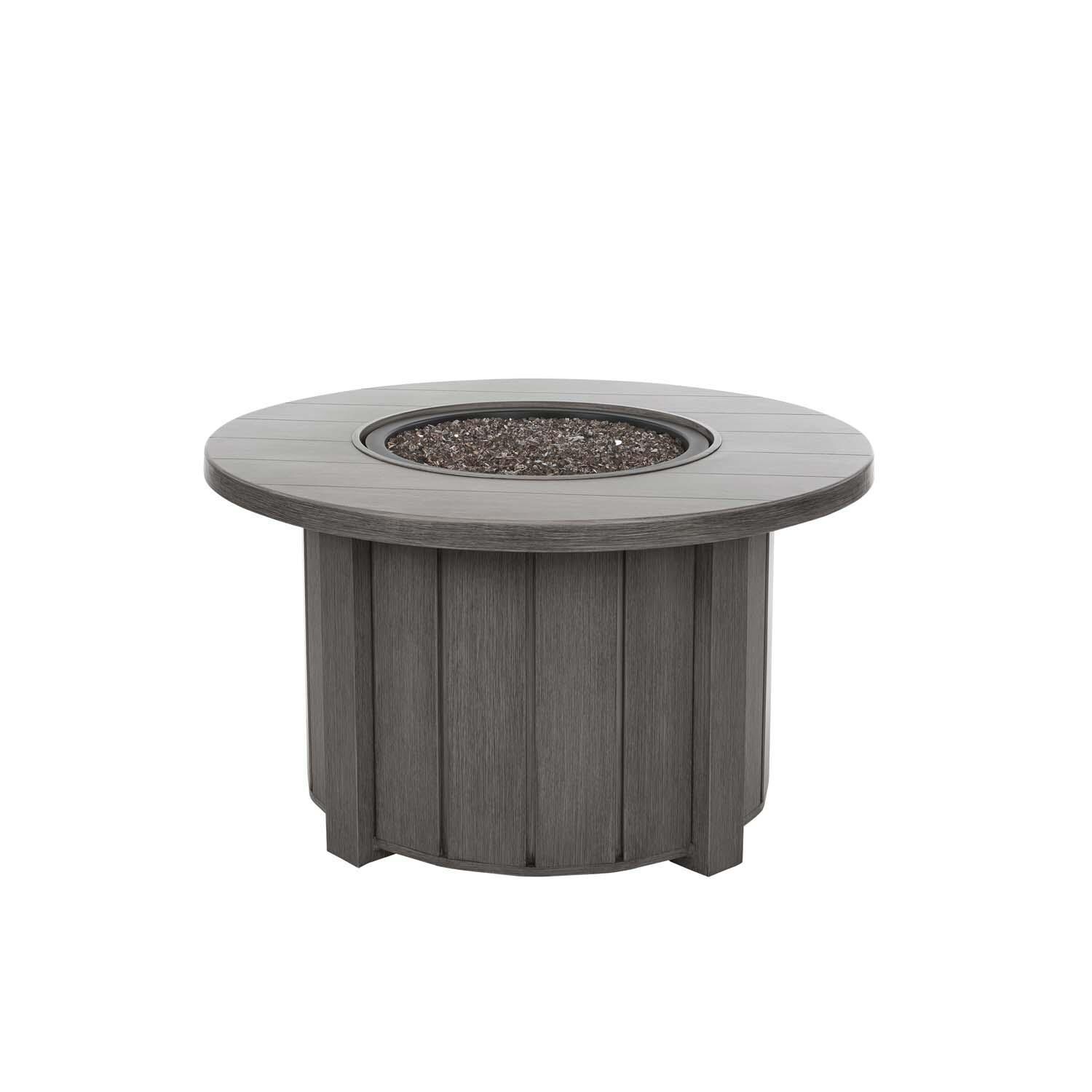 Trevi 42 Inch Round Aluminum Propane Fire Pit Table in Smoke w/ Pompano Slate Top By Ebel - Open - White Background thumbnail