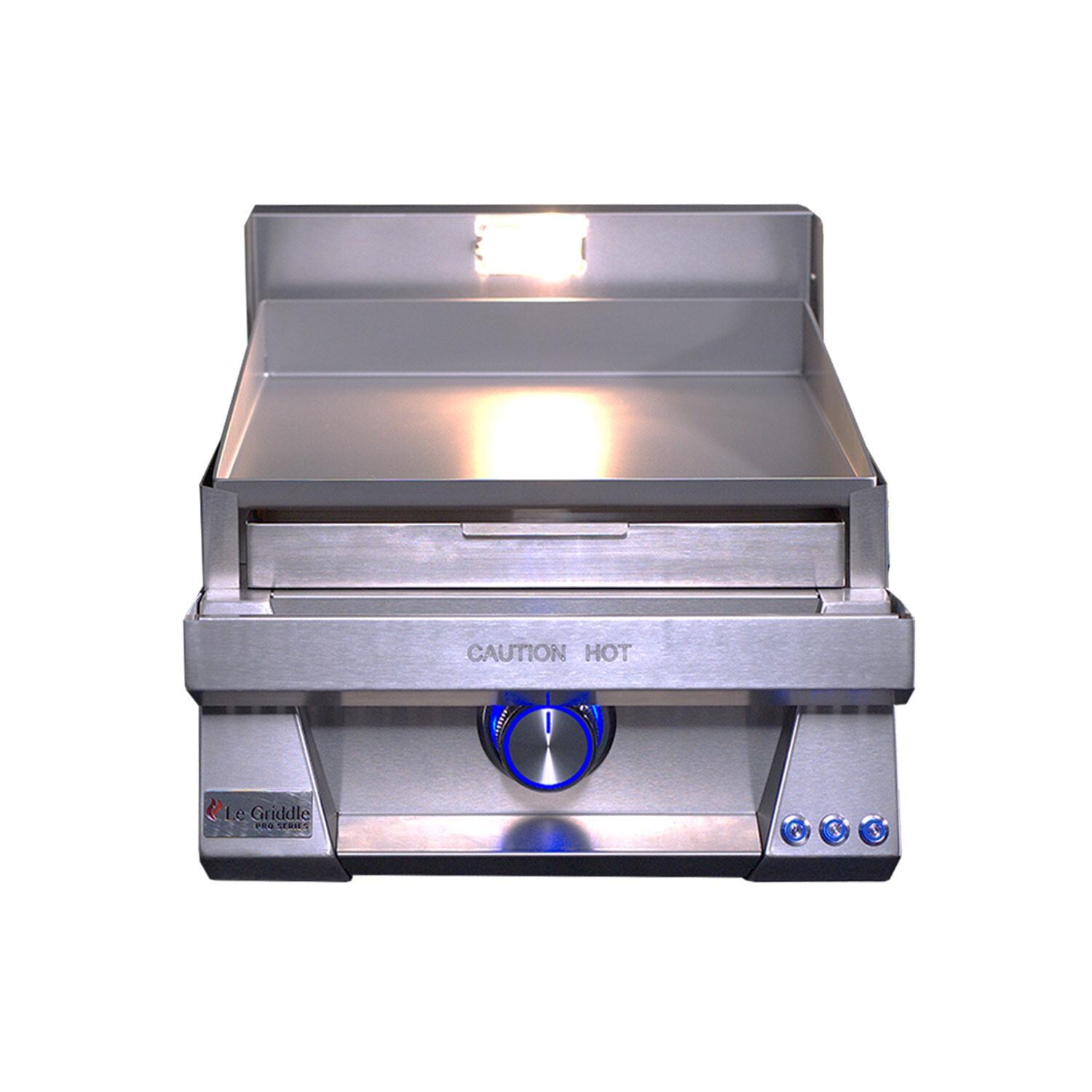 Le Griddle OML40P3 Pro Series 40 Built-In Natural Gas Flat Top Grill Griddle w/ 3mm Plate - Caution Hot Call Out on Plate - White Background thumbnail