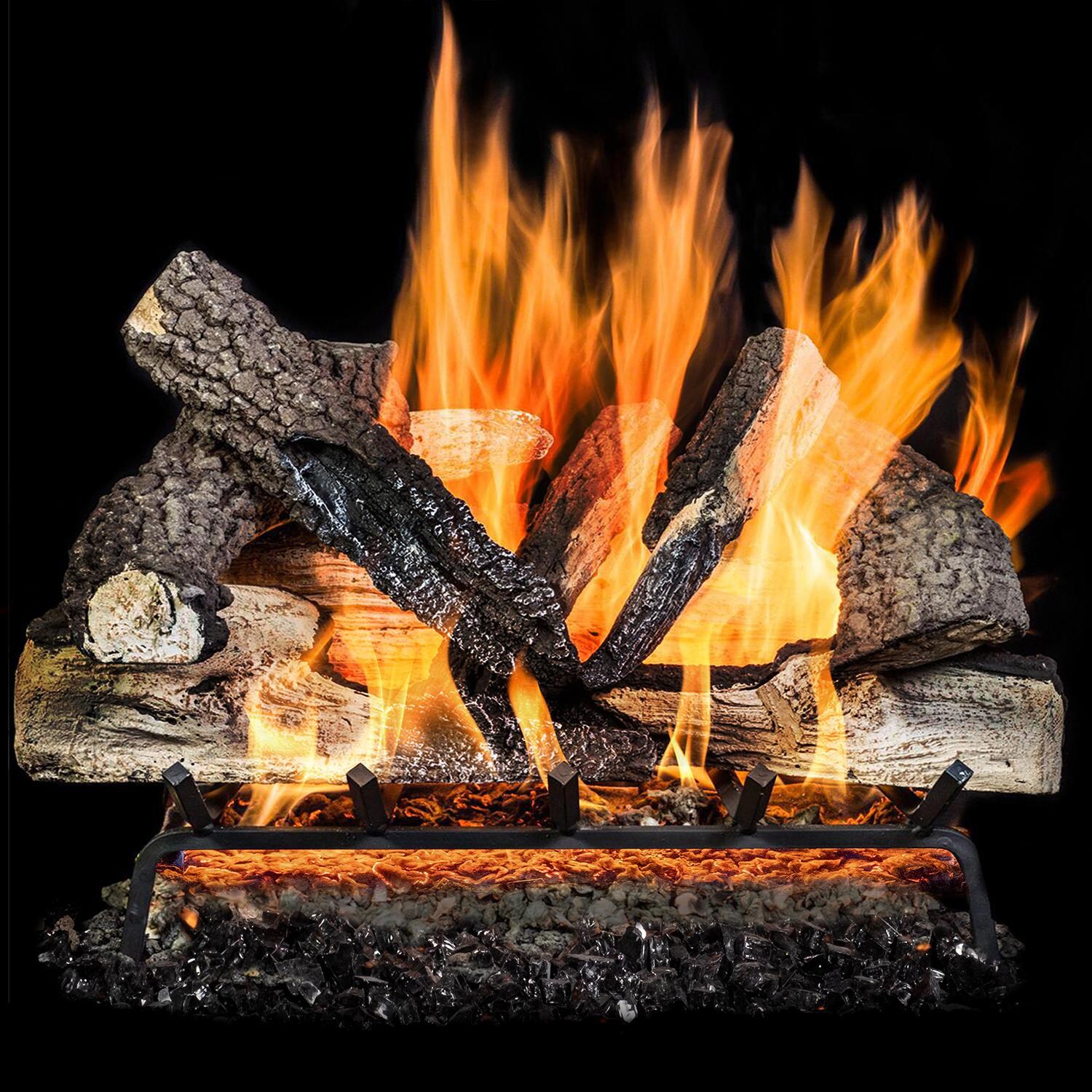 GasLogGuys 18 Inch Rustic Canyon Charred Oak Vented Natural Gas Log Set