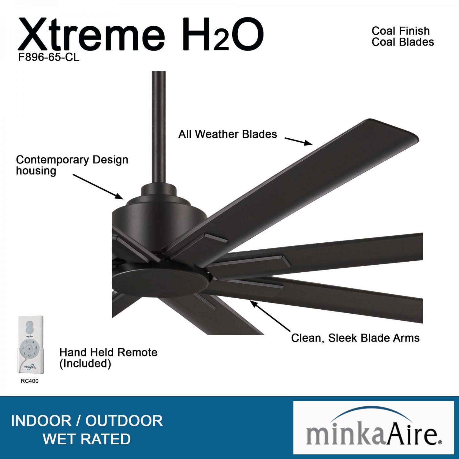 Minka-Aire F896-65-CL Xtreme H2O 65-Inch 8-Blade Ceiling Fan in Coal Finish w/ Coal Blades - Details thumbnail