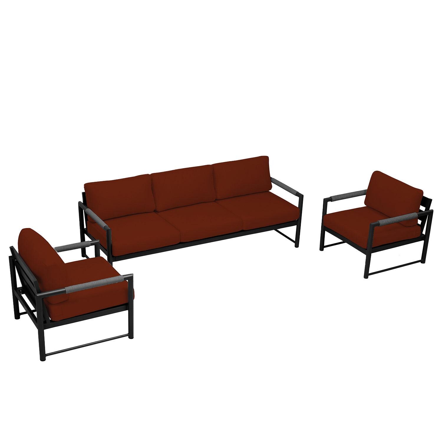 Lakeview AVEBAY-BK-CO-SET141-HN Avenue Bay Black/Carbon 3 Pc Sofa Club Chair Set - Canvas Henna - Overhead View - White Background thumbnail