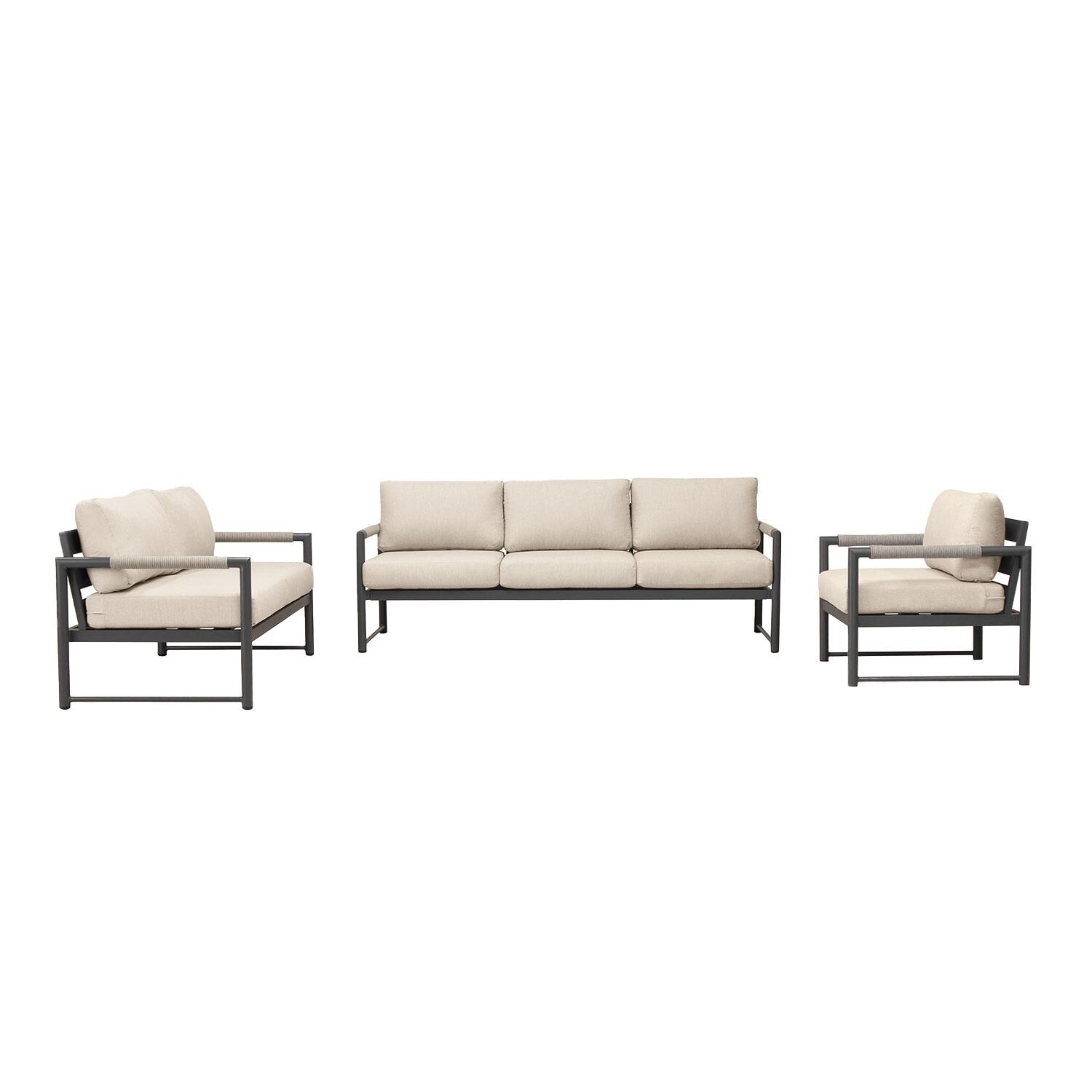 Lakeview AVEBAY-SL-PG-SET143-CF Avenue Bay Slate/Pebble Gray 3 Pc Sofa Loveseat Set - Canvas Flax - Display - White Background thumbnail