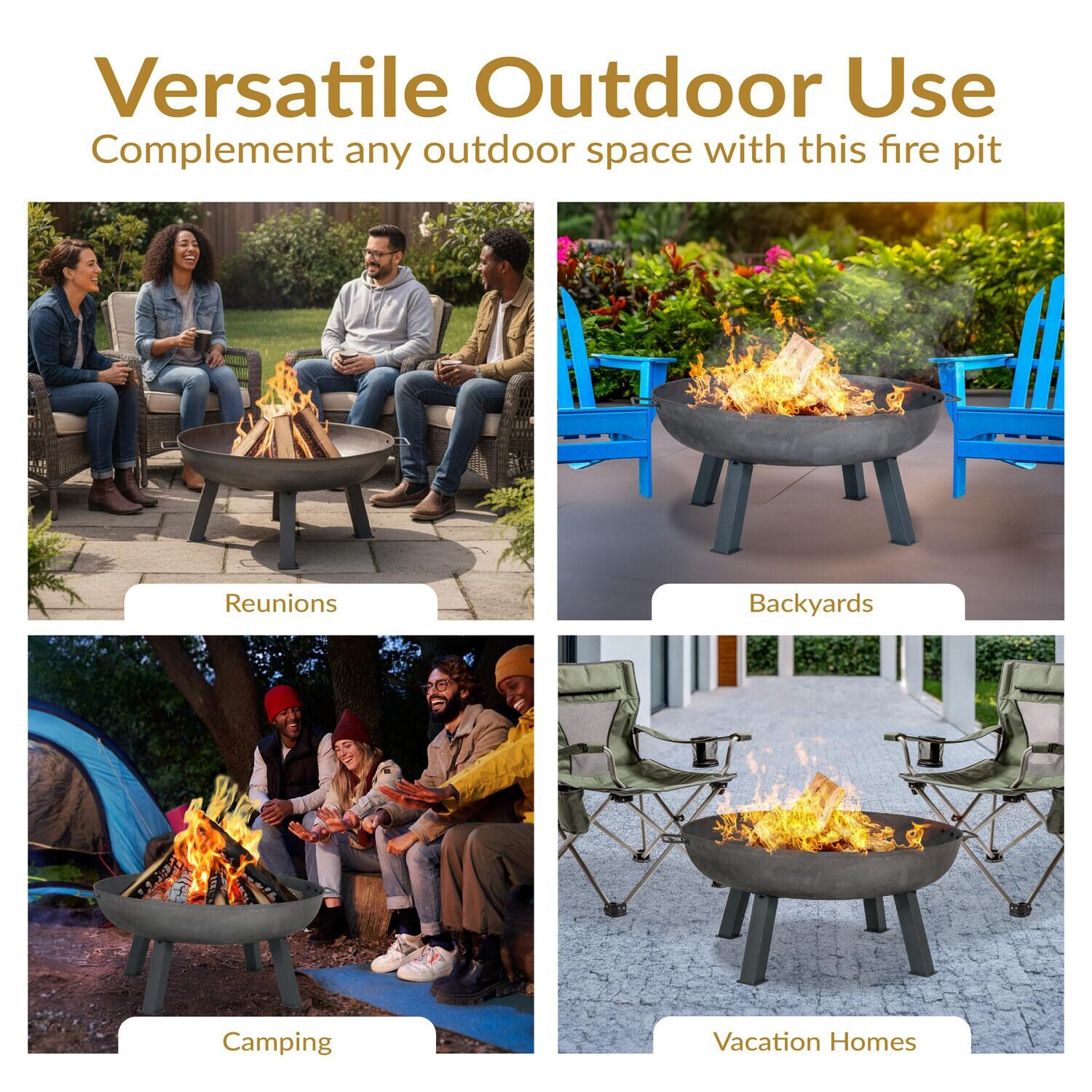 Ultimate Patio Rustic 34 Inch Round Cast Iron Wood-Burning Fire Pit in Dark Gray - Versatile Use - Lifestyle thumbnail