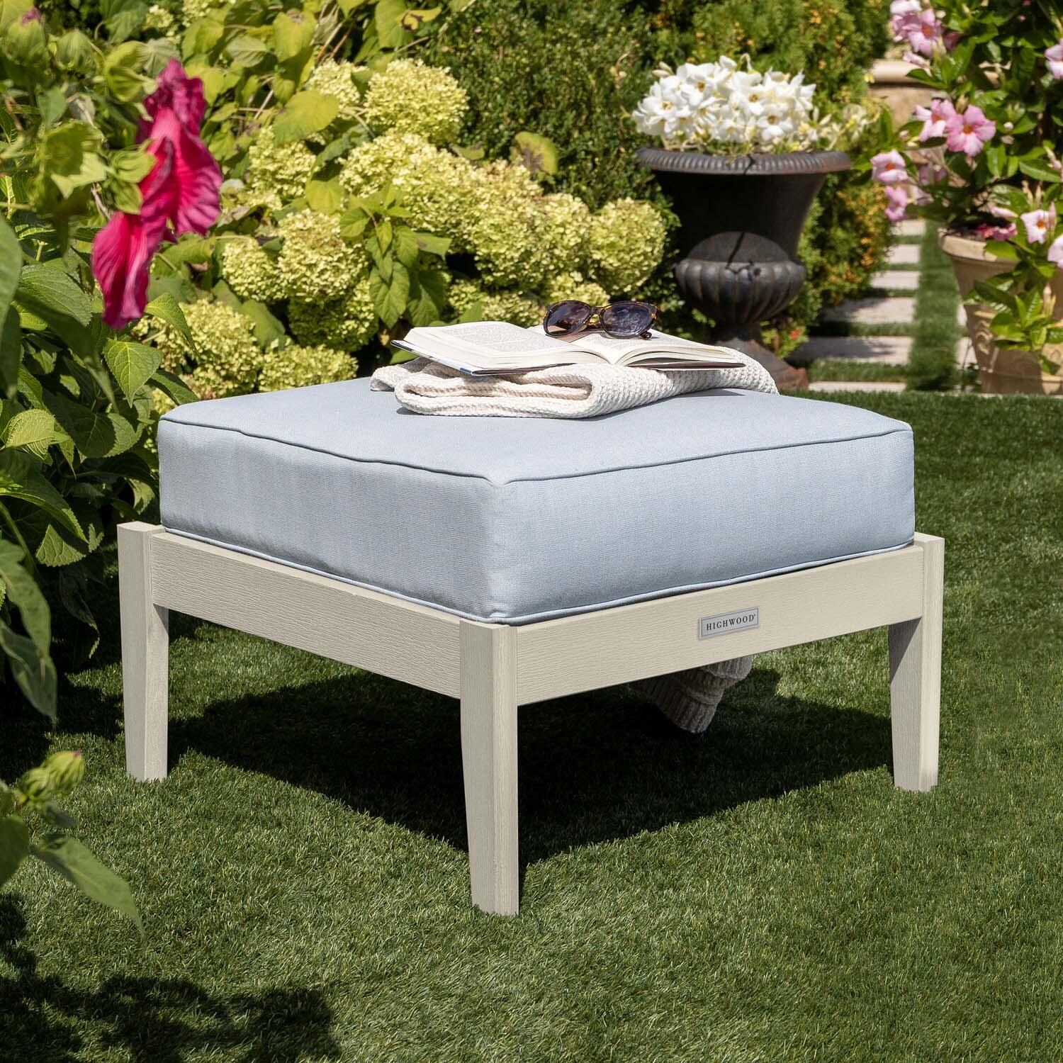 Blushing Bay Recycled Plastic Ottoman in Bliss Dew/Whitewash by Lakeview Outdoor Designs - Lifestyle thumbnail