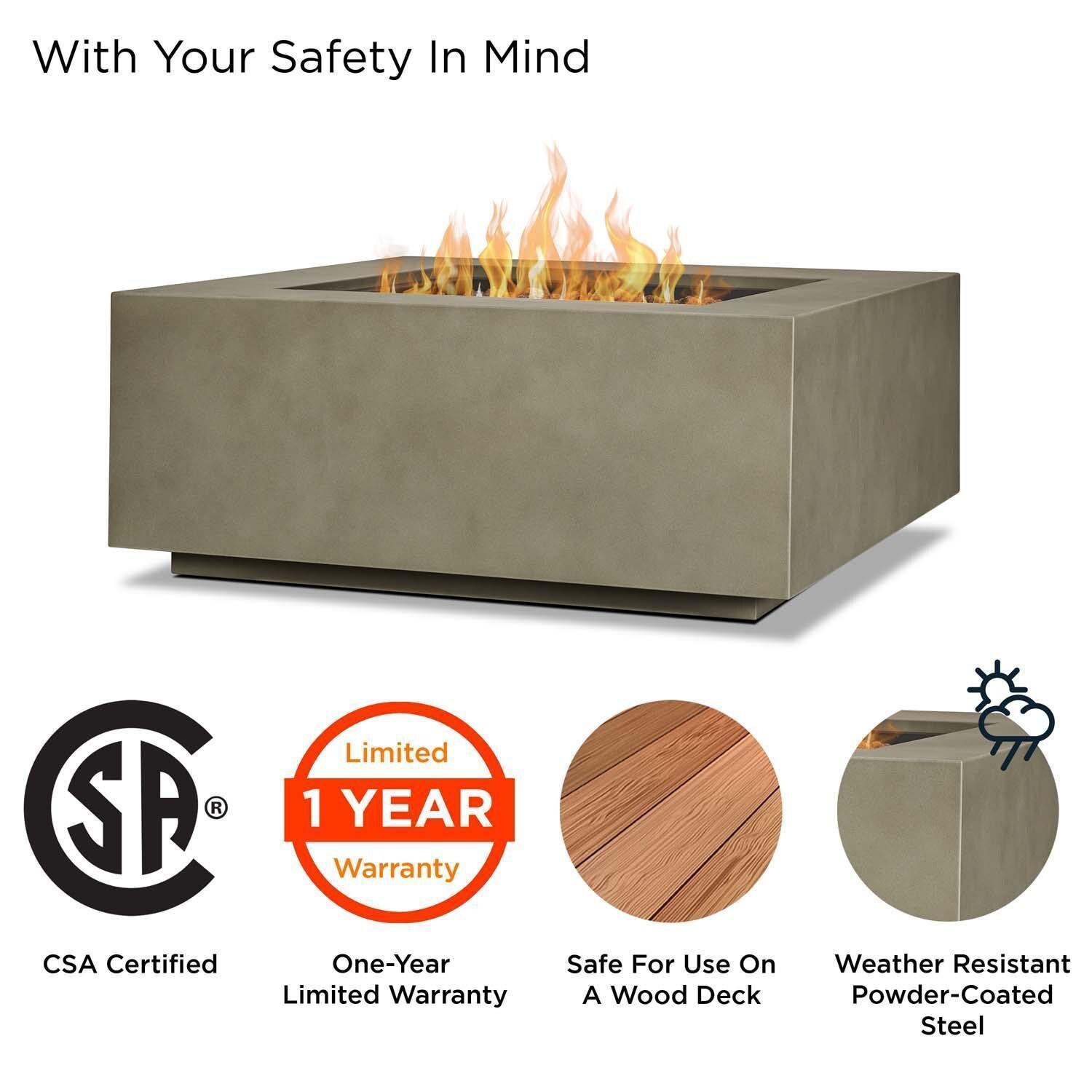 Elysian 3 Pc Powder Coated Steel 36 Inch Square Fire Pit in Mist Gray by Lakeview - Safety - White Background thumbnail