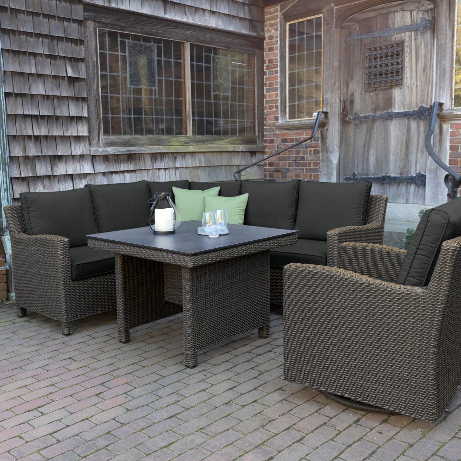 Palma 7 Pc Wicker Sectional Set in Rattan / Canvas Coal - On Patio - Lifestyle thumbnail