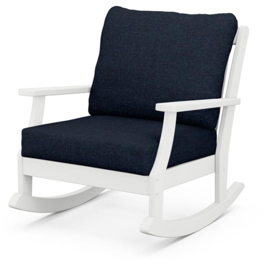 POLYWOOD Braxton Deep Seating Rocking Chair in White / Marine Indigo thumbnail