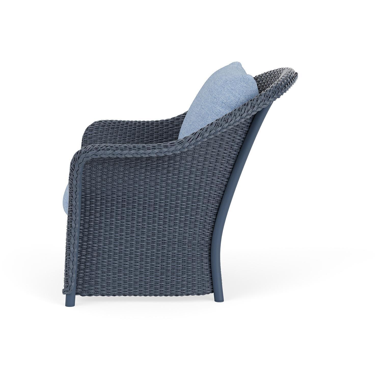 Lloyd Flanders Weekend Retreat Lounge Chair in Denim Blue Finish W/ Demo Skyway Fabric - Side thumbnail