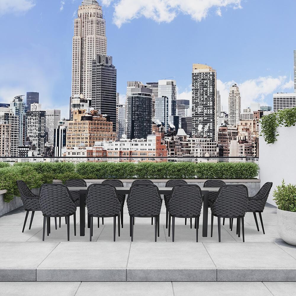 Chloe Bay 13 Pc Aluminum Extendable Dining Set in White/Concrete by Lakeview - Set (Shown in Black/ Concrete) - Lifestyle thumbnail