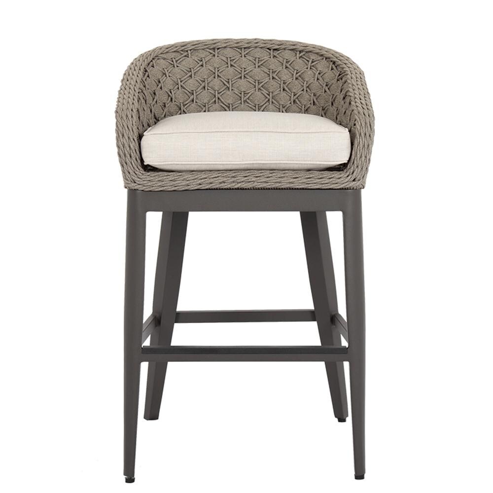 Sunset West - 4501-7B-57005 - Marbella Rope & Aluminum Patio Barstool W/ Sunbrella Echo Ash Cushion - Front View thumbnail