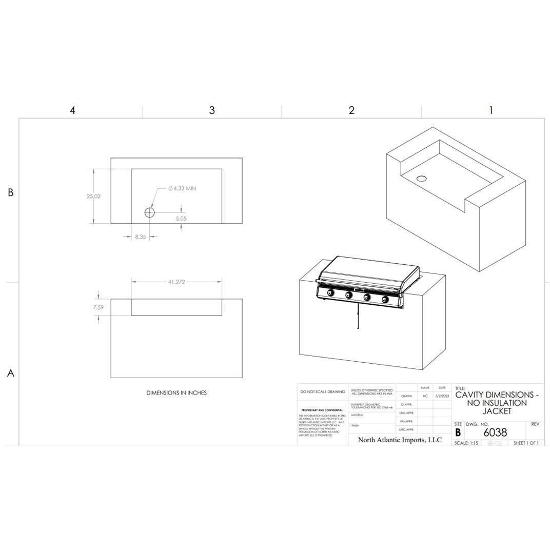 Blackstone 6331 36-in Built-In Propane Griddle w / Hood - Cut Out - Dimensional