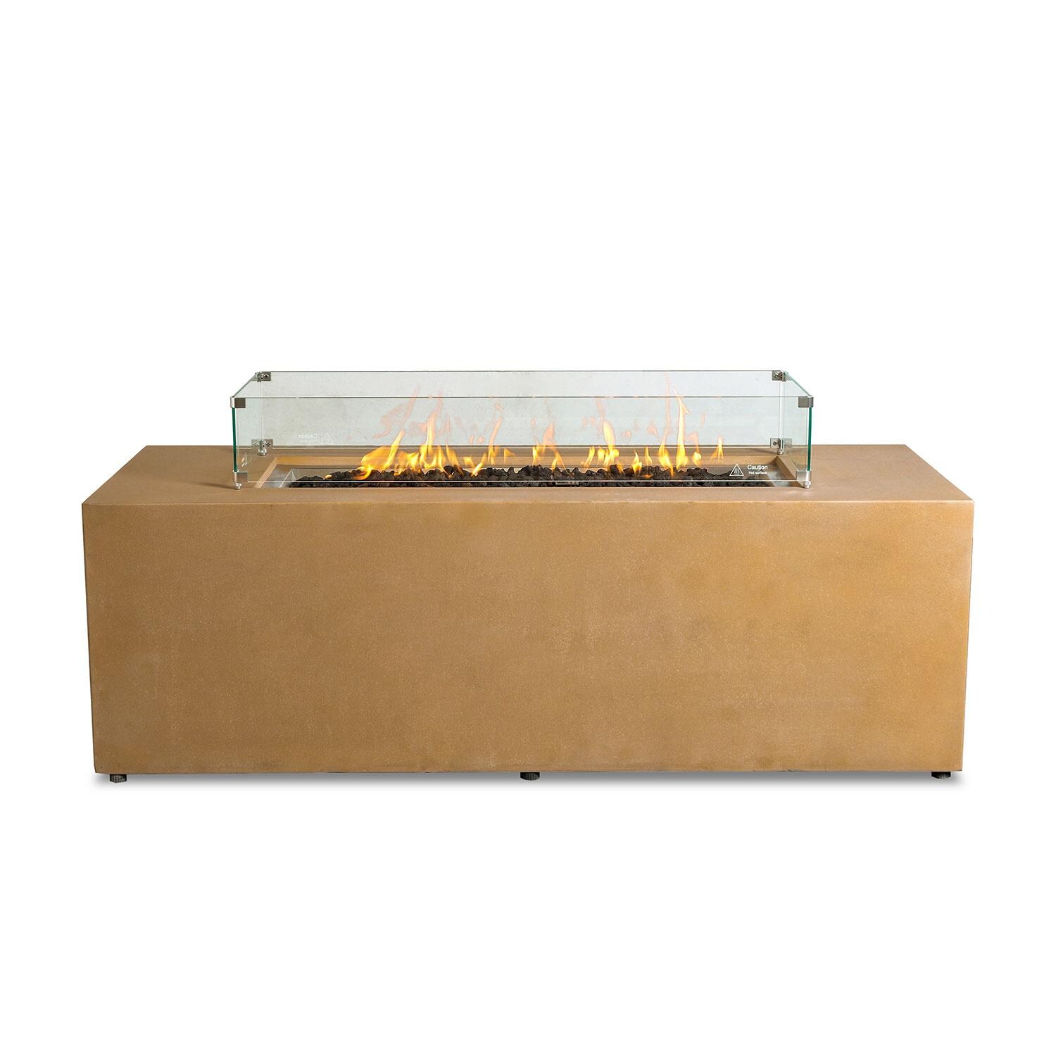 Glenwood 72-in Rectangular Concrete Propane Fire Pit in Sand by Lakeview Outdoor Designs - Glass Wind Guard - On - Front View -  White Background thumbnail