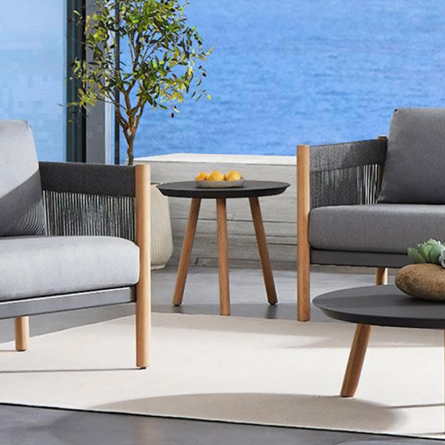 Madison Bay 20 Inch Aluminum Outdoor Side Table by Lakeview Outdoor Designs - With Set - By The Pool - Lifestyle thumbnail