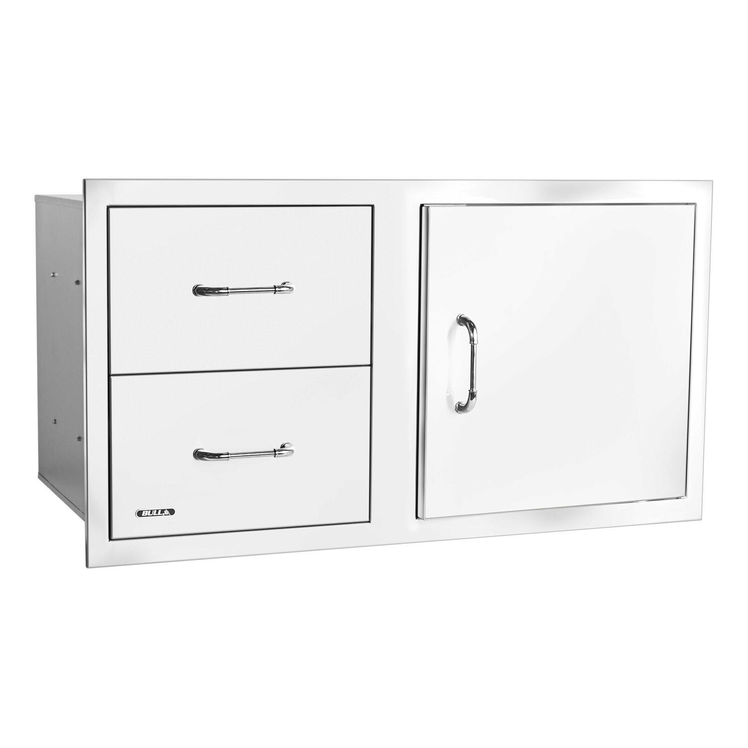 Bull 25890 30-Inch Stainless Steel Access Door & Double Drawer Combo W/ Reveal - Right Facing - Door Open - White Background thumbnail