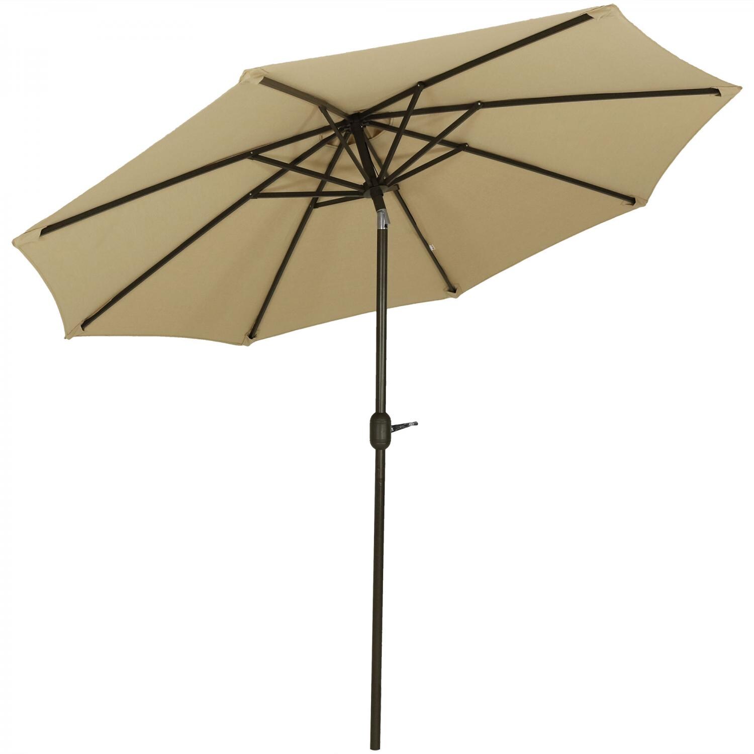 Sunnydaze 9 Ft. Octagonal Aluminum Patio Market Umbrella W/ Crank & Tilt - Black Frame & Beige Sunbrella Canopy image