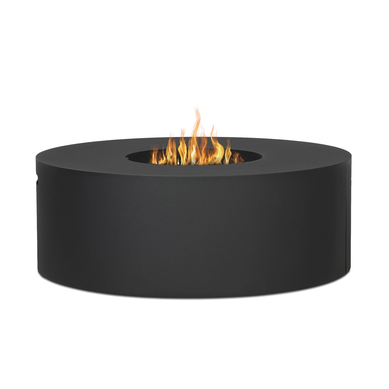 Covewood 41-in Round Aluminum Propane Fire Pit Table in Charcoal by BBQGuys Signature - White Background thumbnail
