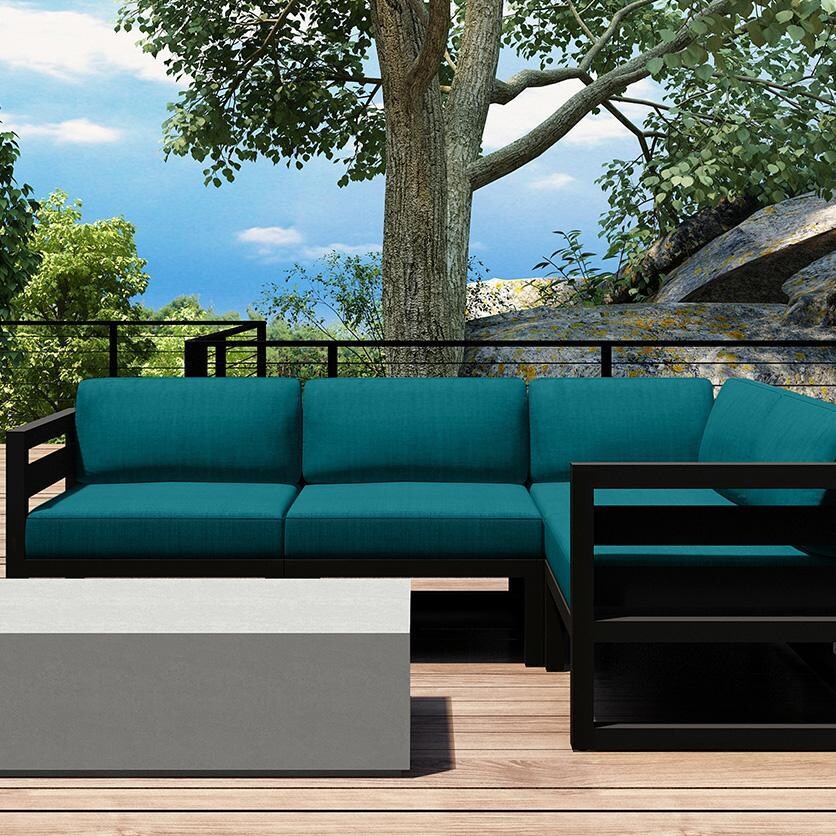 Misty Cove 5 Piece Sectional Set in Slate w/Coffee Table & Spectrum Peacock Cushions by Lakeview - Lifestyle thumbnail