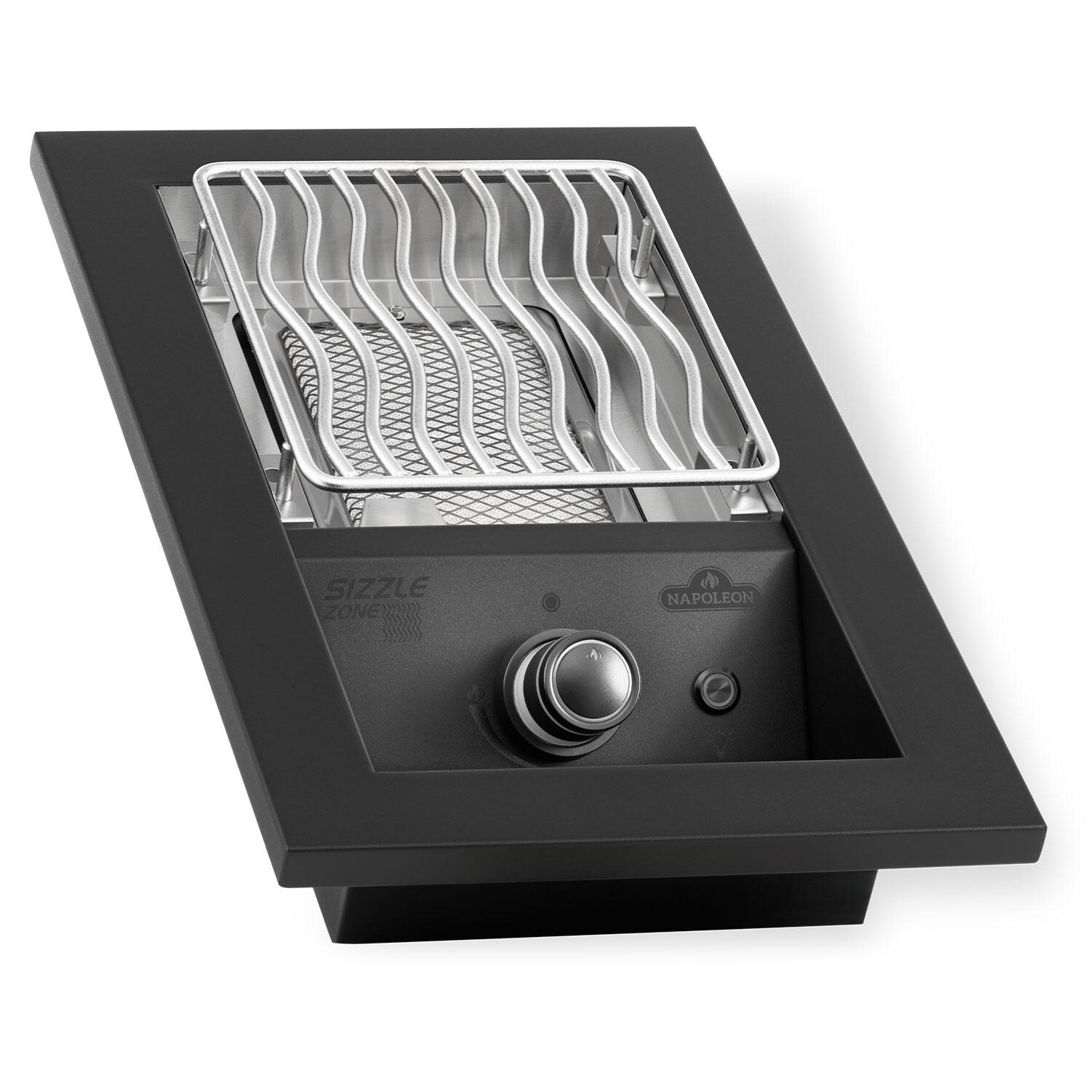 Napoleon BIB10IRPMK 700 Series 10-in Built-In Propane Single Infrared Burner - Matte Black - Elevated - Burner Off - Angled Right - White Background thumbnail