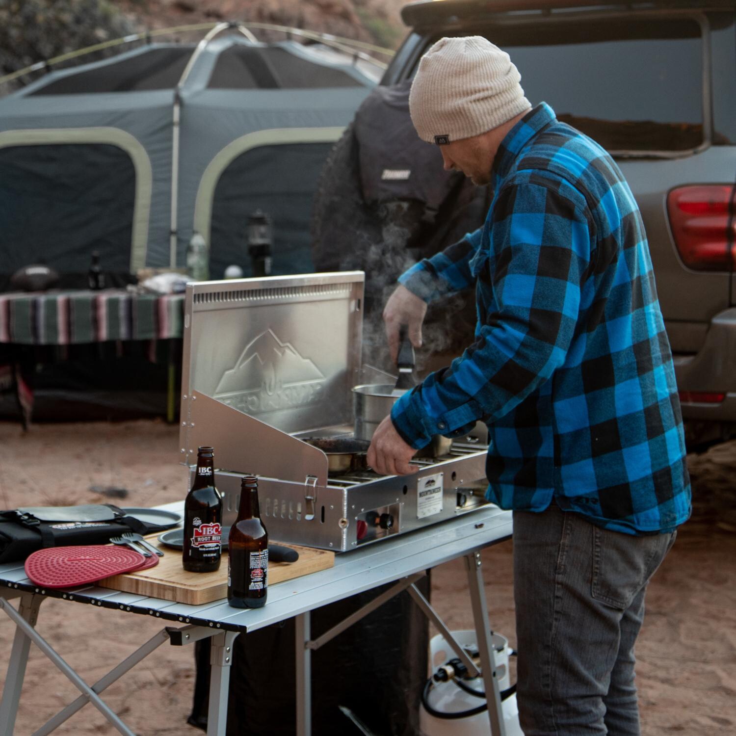 Camp Chef CT48A Mesa Adjustable Camp Table - Lifestyle (Grill Not Included) thumbnail