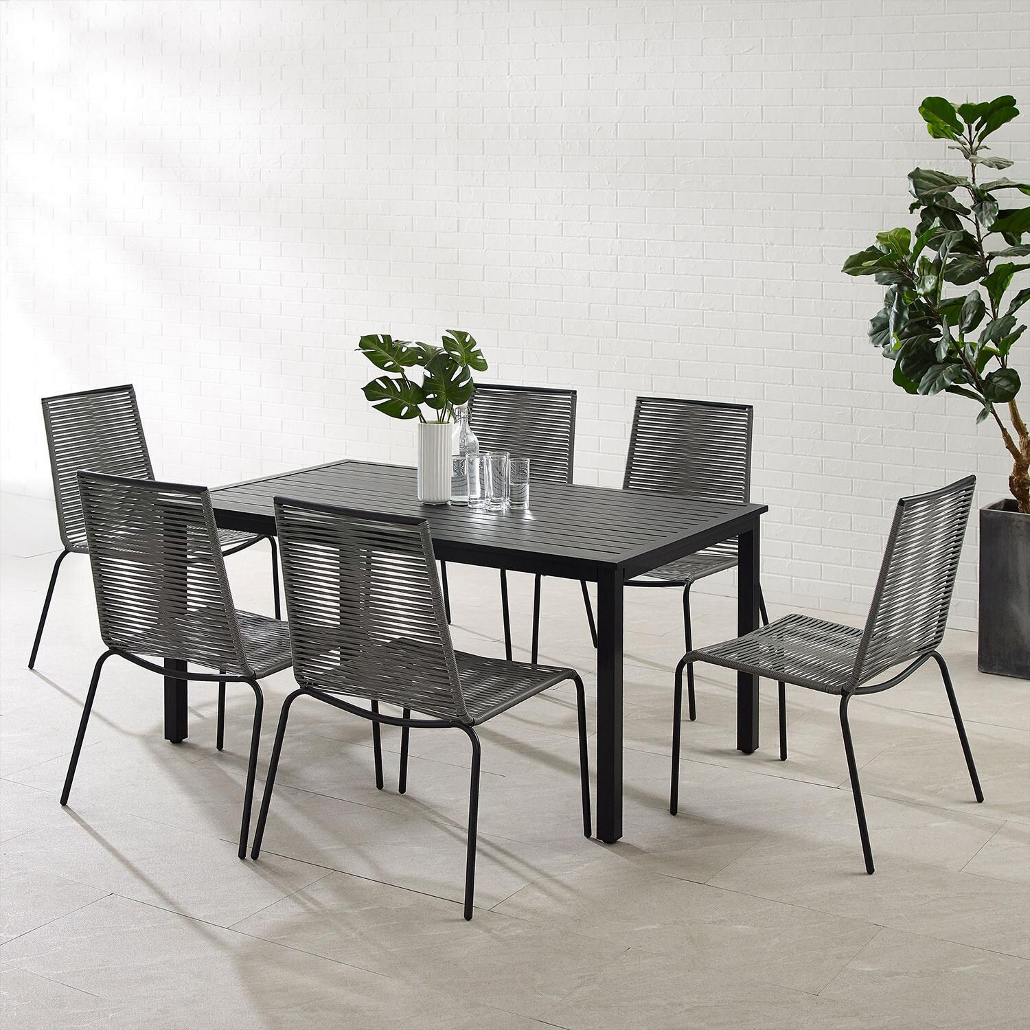 Ultimate Patio UP-92516MB-GY 7Pc Wicker Outdoor Dining Set in Gray - On Patio- Lifestyle thumbnail