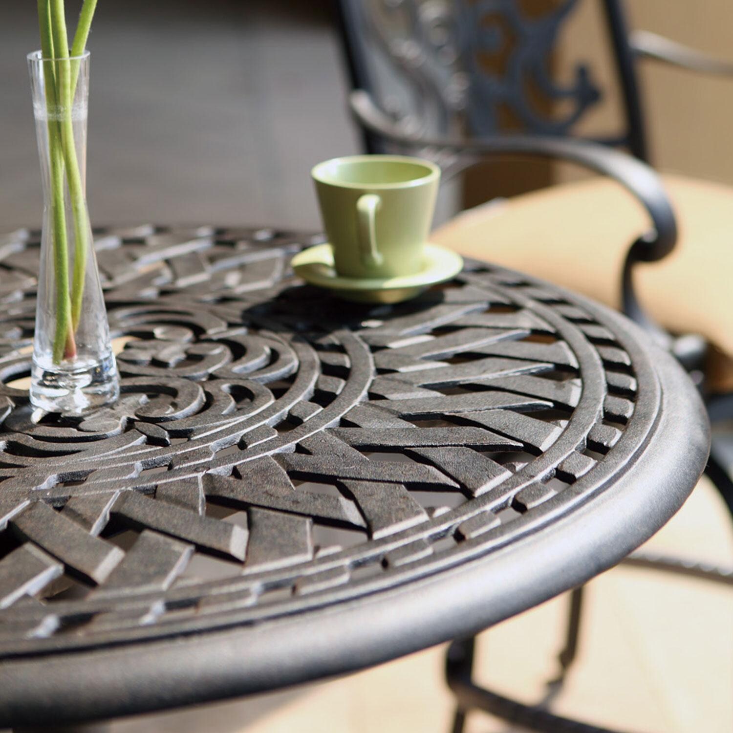 Santa Barbara 3 Pc Cast Aluminum Counter Height Bar Set w/ 30 Inch Round Series 60 Table in Antique Bronze/Beige Canvas by Darlee - Table - Detail thumbnail