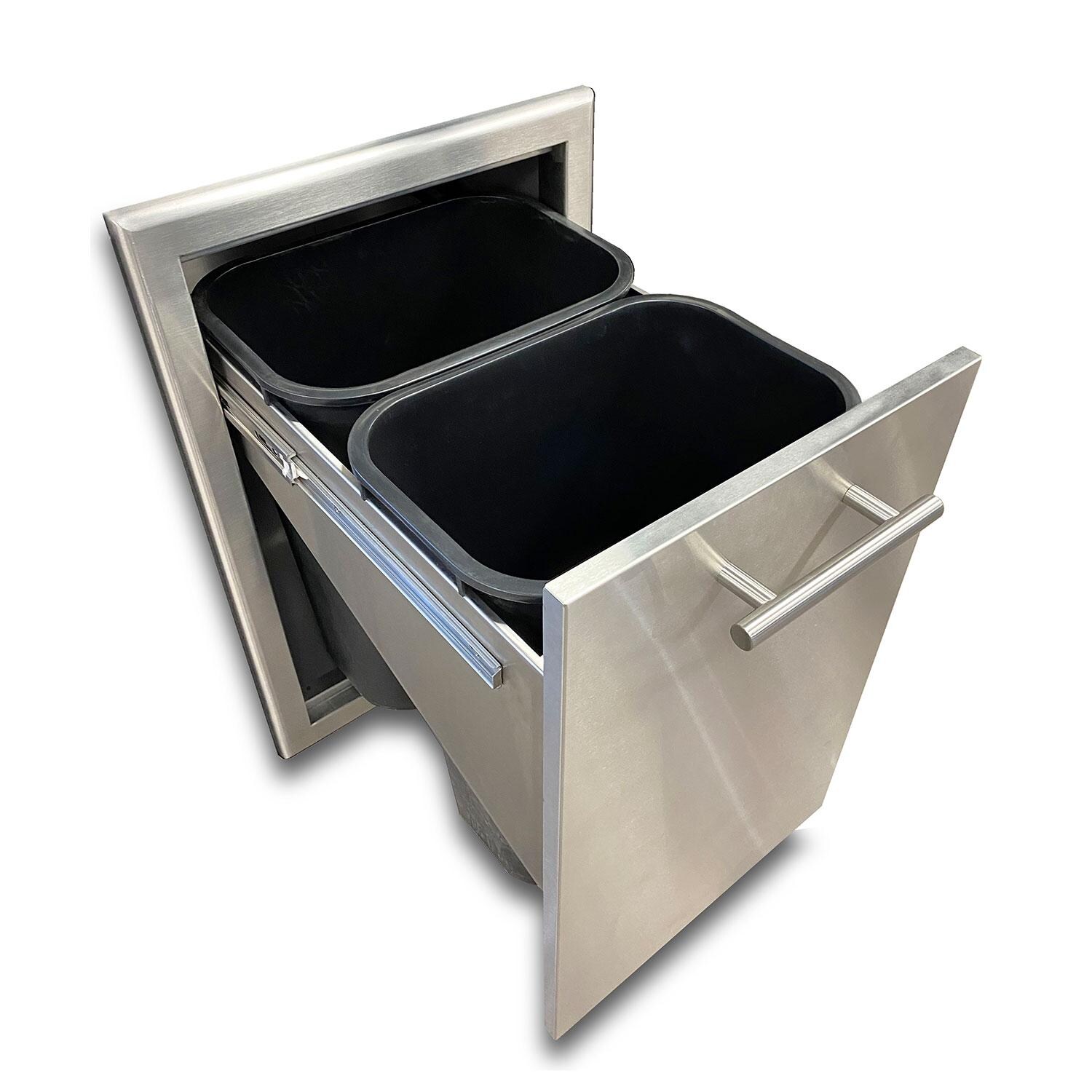 XO Appliance XOG20TRASH2 Pro-Grade 20-Inch Outdoor Stainless Steel Roll-Out Trash Bin Drawer - Open - White Background thumbnail
