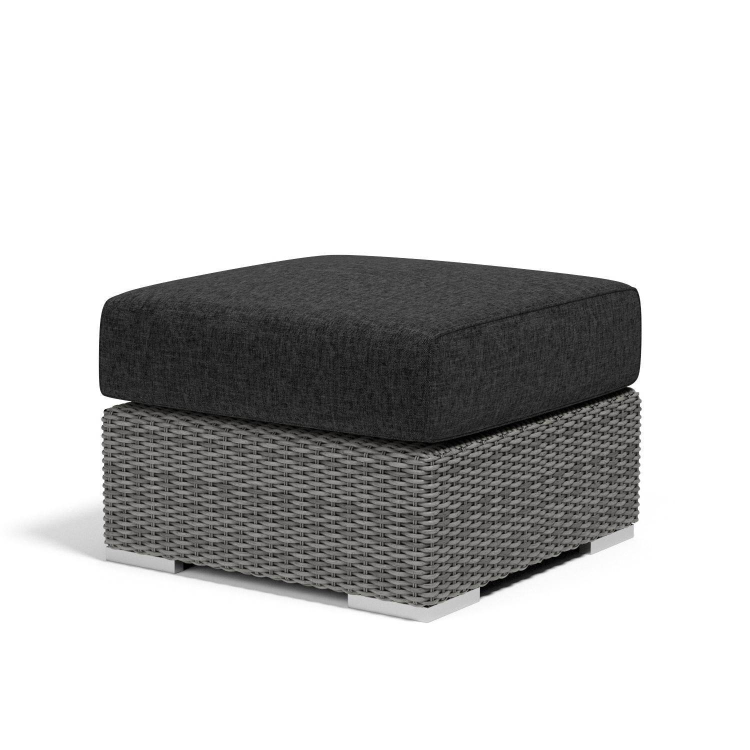 Sunset West - 1802-OTT-48085 - Emerald II 27-Inch Square Resin Wicker Patio Ottoman W/ Sunbrella Spectrum Carbon Cushions - Left Angle thumbnail