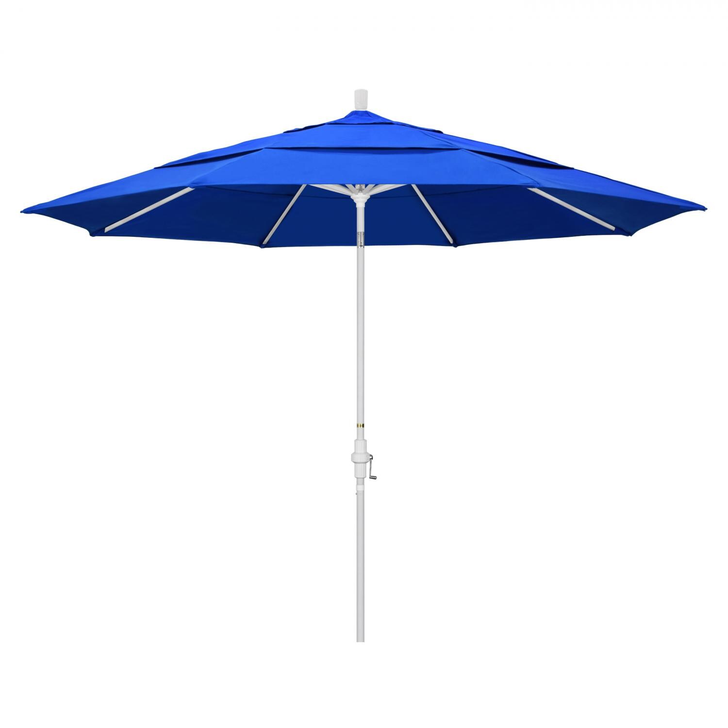 California Umbrella 11 Ft Octagonal Aluminum Collar Tilt Patio Umbrella W/ Crank Lift & Aluminum Ribs - Matted White Frame / Sunbrella Canvas Pacific Blue Canopy thumbnail