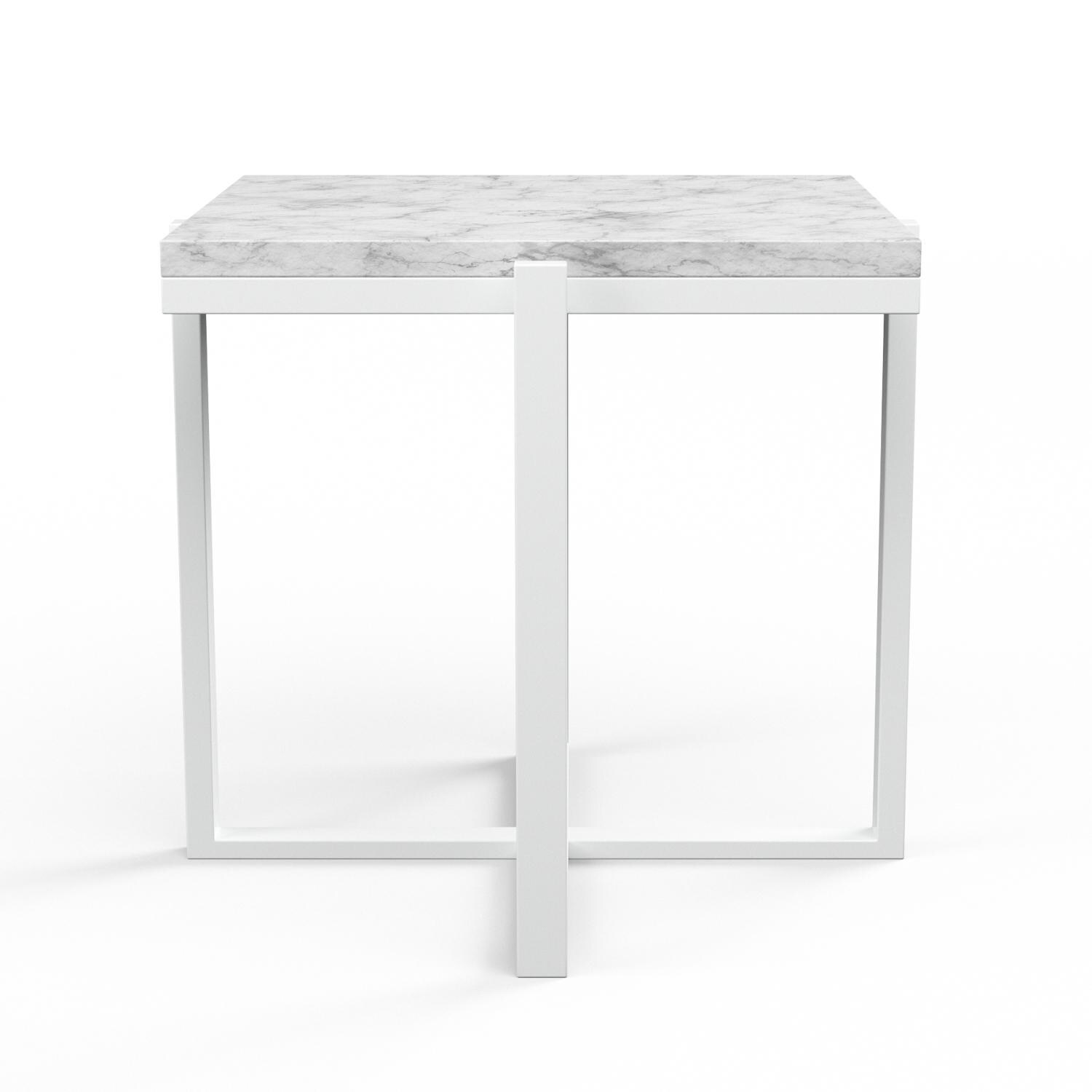 Sunset West - 4707-ET - Bazaar 22-Inch Square Aluminum Patio End Table W/ Honed Carrara Marble Top - Frost - Side View thumbnail
