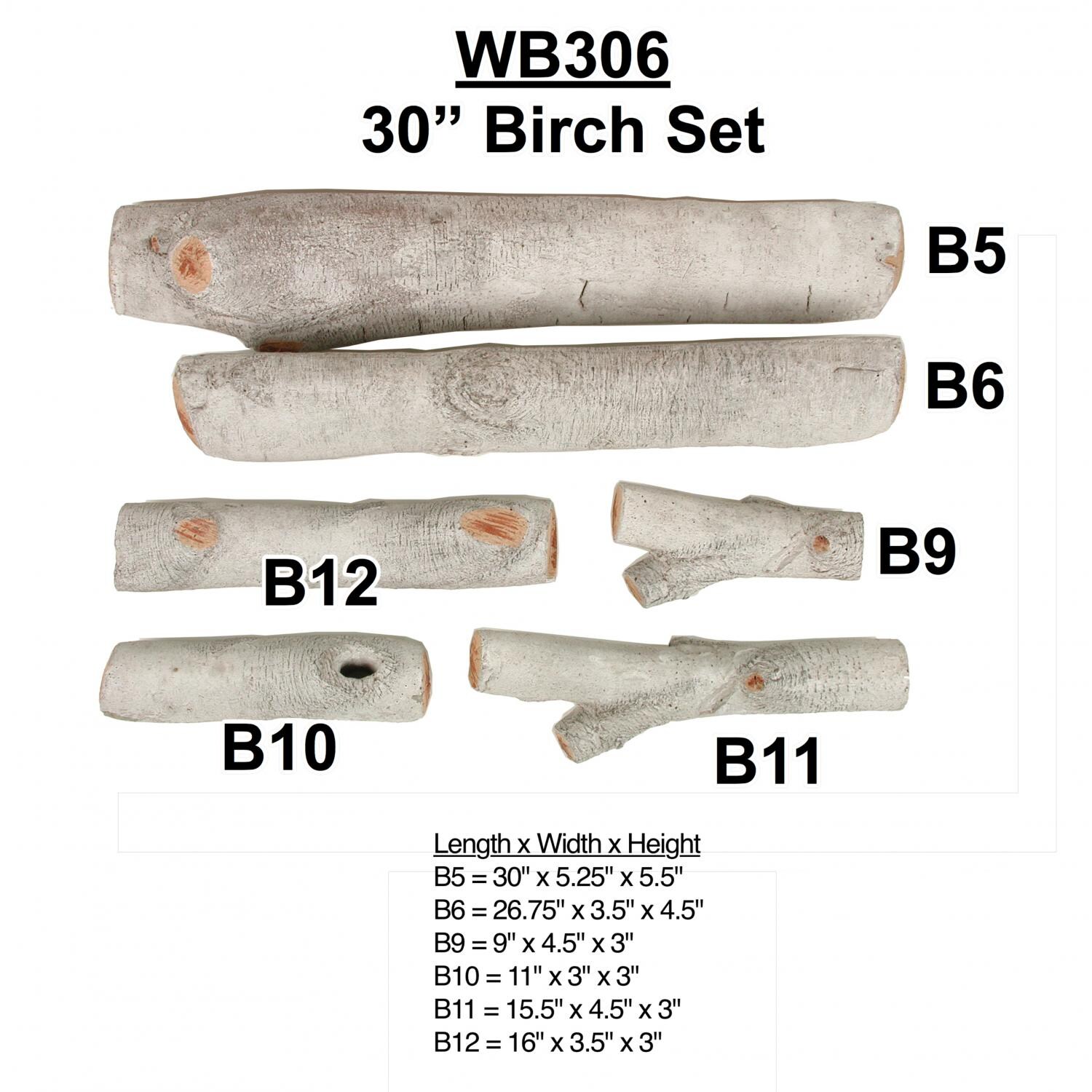 Rasmussen 30-Inch White Birch Gas Log Set Lay-Out thumbnail