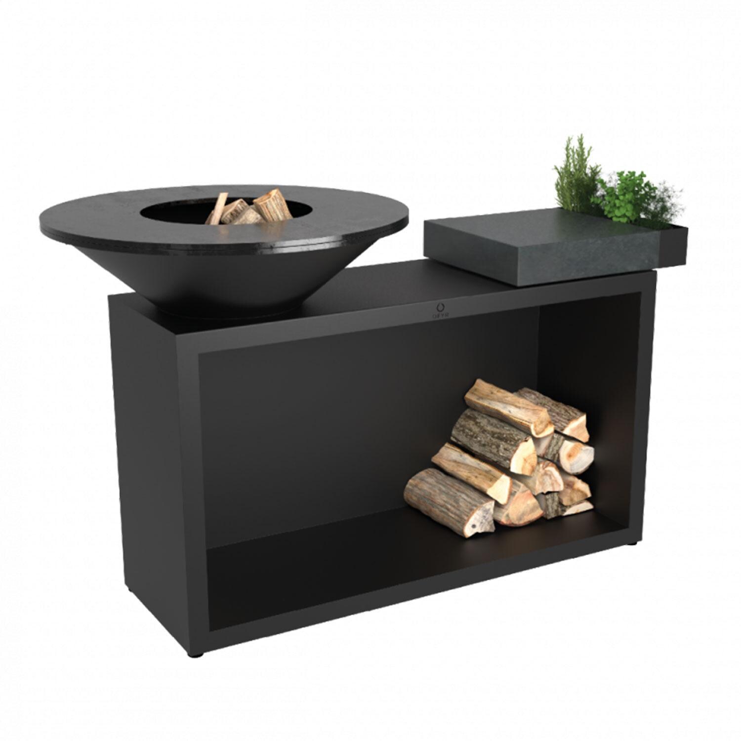 OFYR Island Black 85 Dark Grey Ceramic 35 Inch Wood-Fired Flat Top Grill - OIB-85-CD