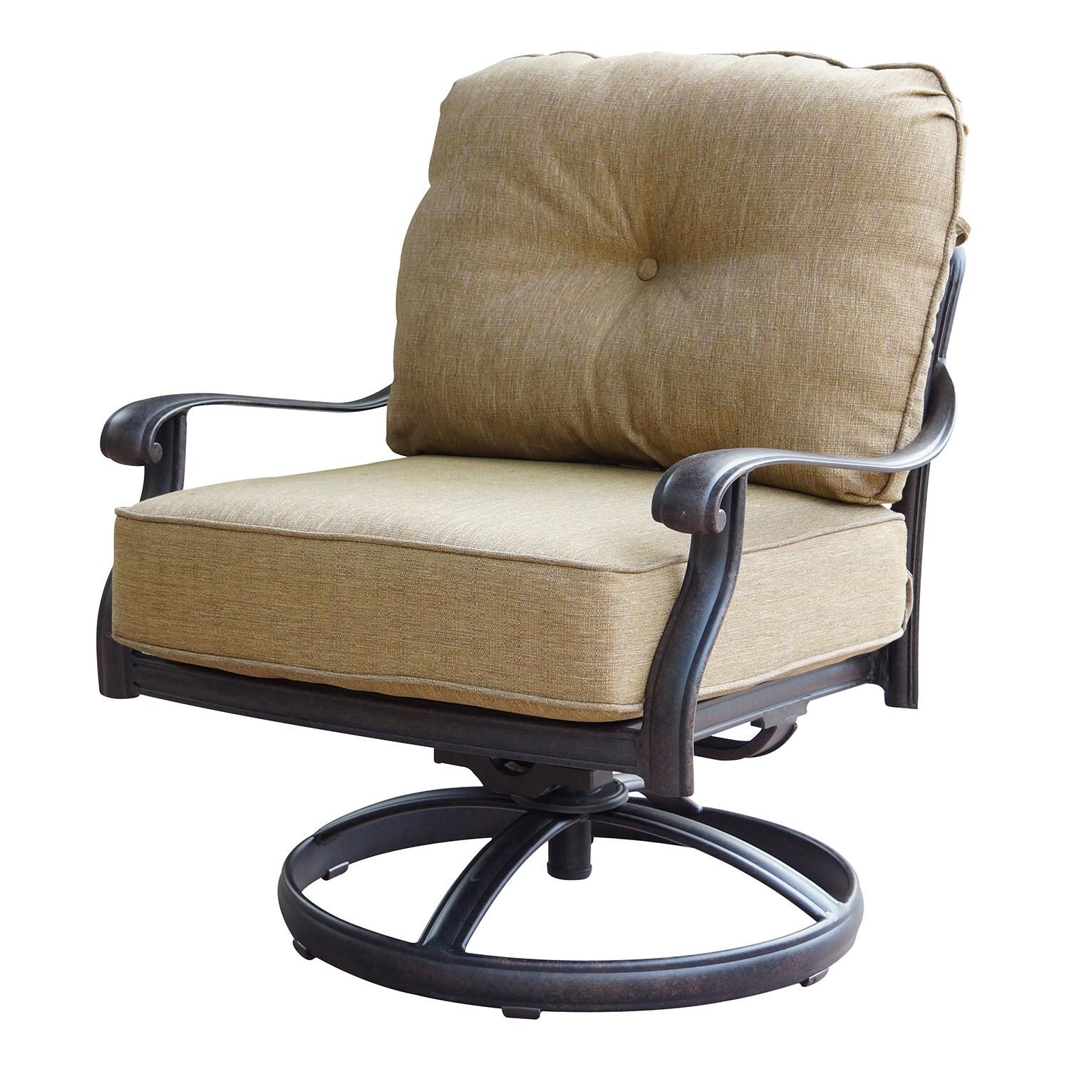 Elisabeth 5 Pc Cast Aluminum Seating Set w/ Fire Pit Table in Antique Bronze by Darlee - Swivel Club Chair - Detail thumbnail