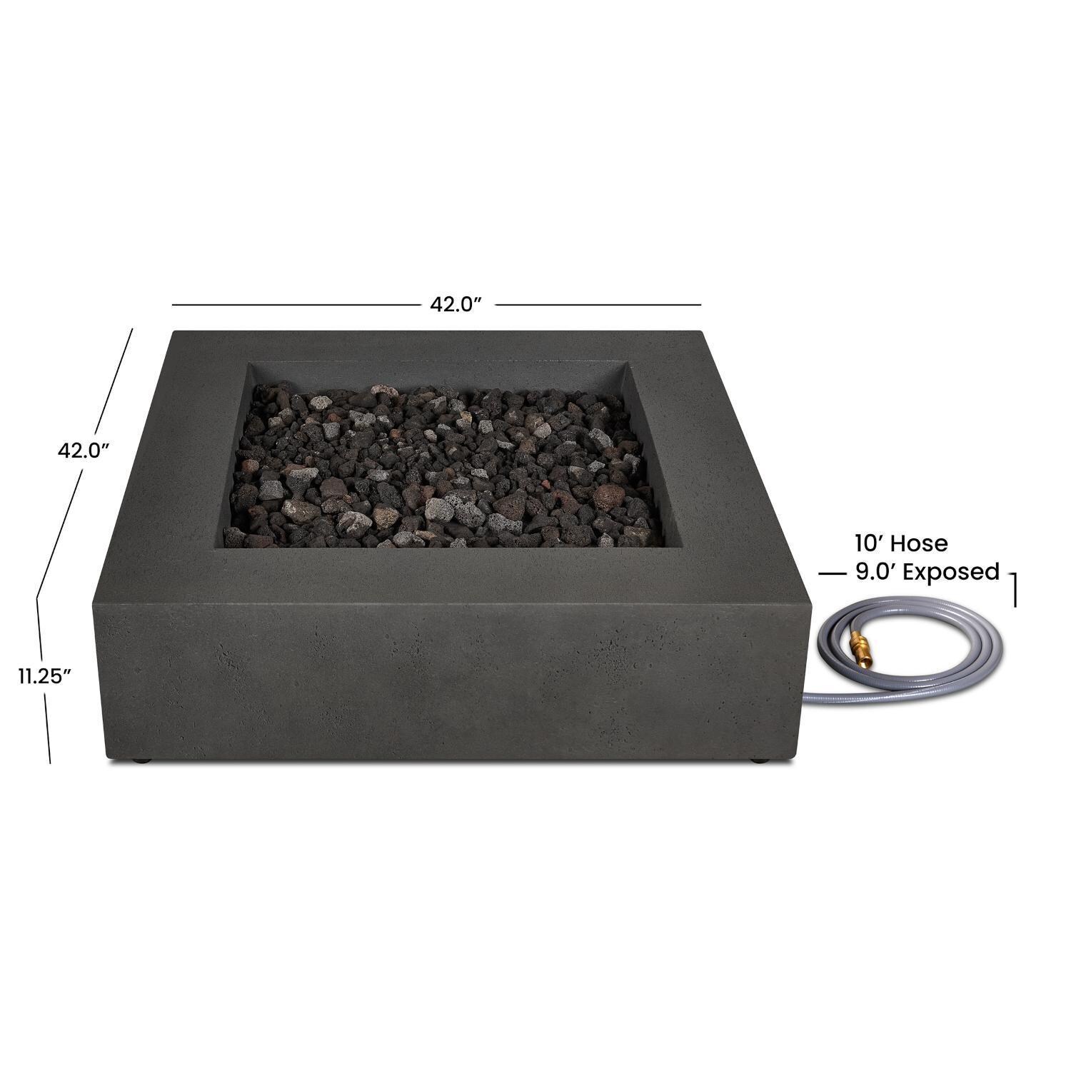 Hillview Bay 42 Inch Square Glass Fiber Reinforced Concrete Natural Gas Fire Pit Table in Carbon by BBQGuys Signature - Dimensions - Diagram thumbnail