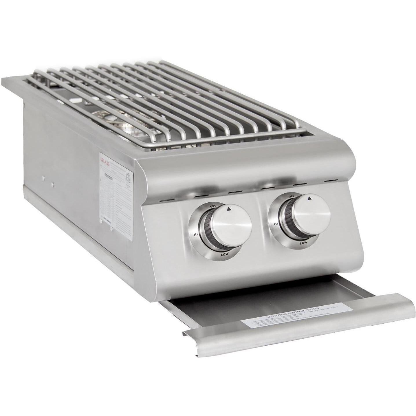Blaze - BLZ-SB2LTE-NG - Premium LTE Built-In Natural Gas Stainless Steel Double Side Burner - Drip Pan Extended thumbnail