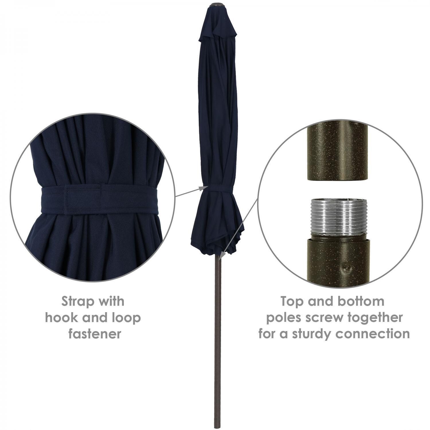 Ultimate Patio 9 Ft. Octagonal Patio Umbrella W/ Crank & Tilt - Navy Blue - Canopy Strap & Pole Connection thumbnail